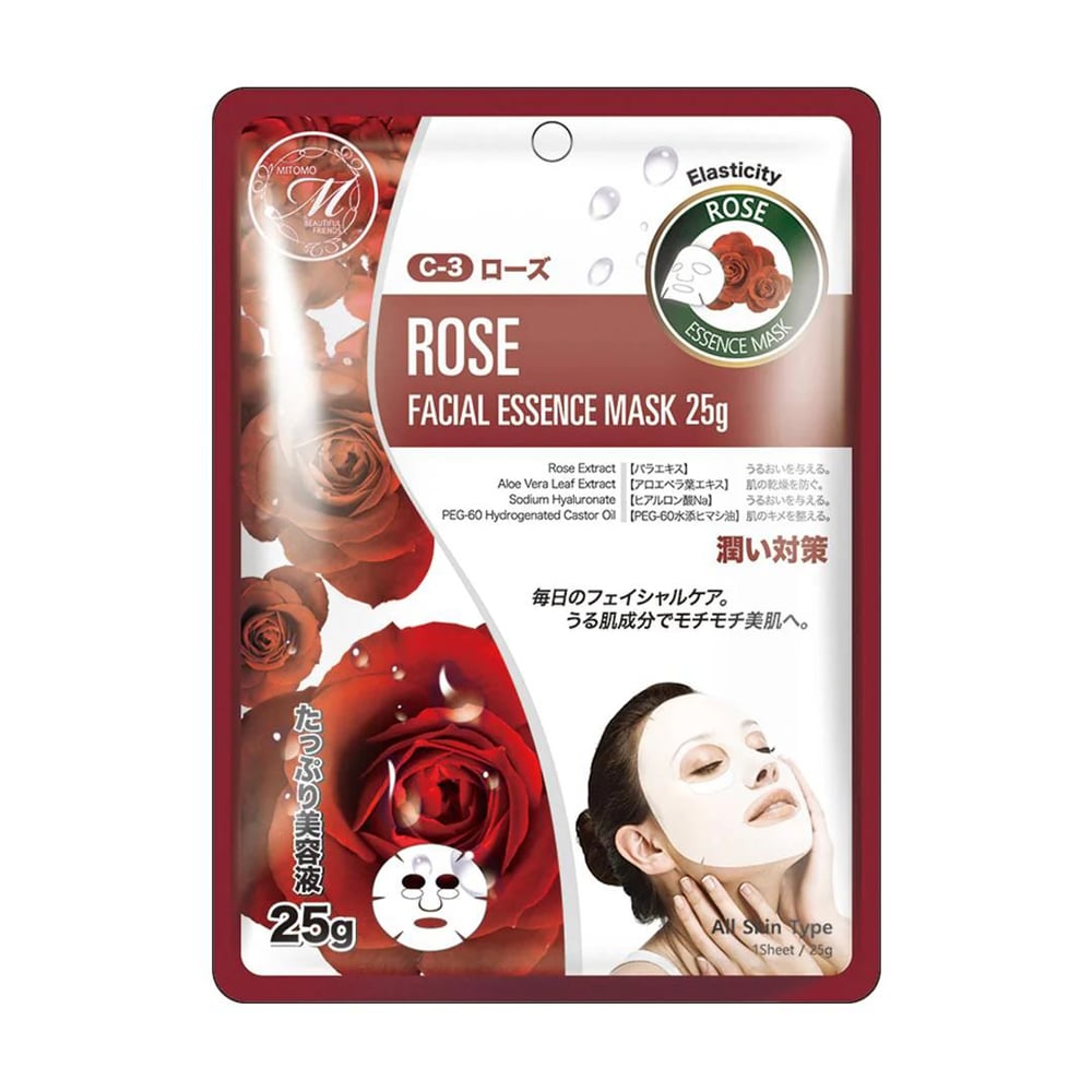Тканинна маска для обличчя Mitomo 512 Rose Facial Essence Mask з екстрактом троянди, 25 г