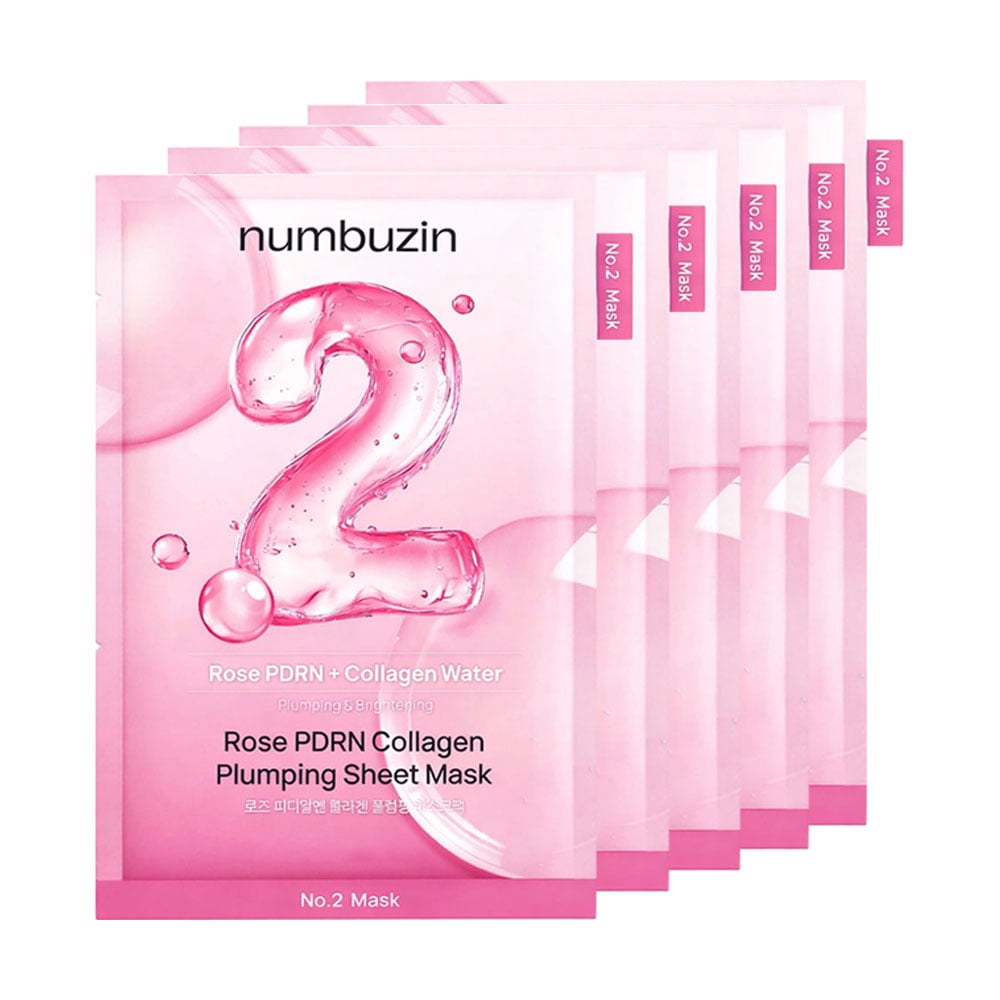 Тканинна маска для обличчя Numbuzin No.2 Rose PDRN Collagen Plumping Sheet Mask для сяйва шкіри, з трояндою, PDRN та колагеном, 5*33 мл