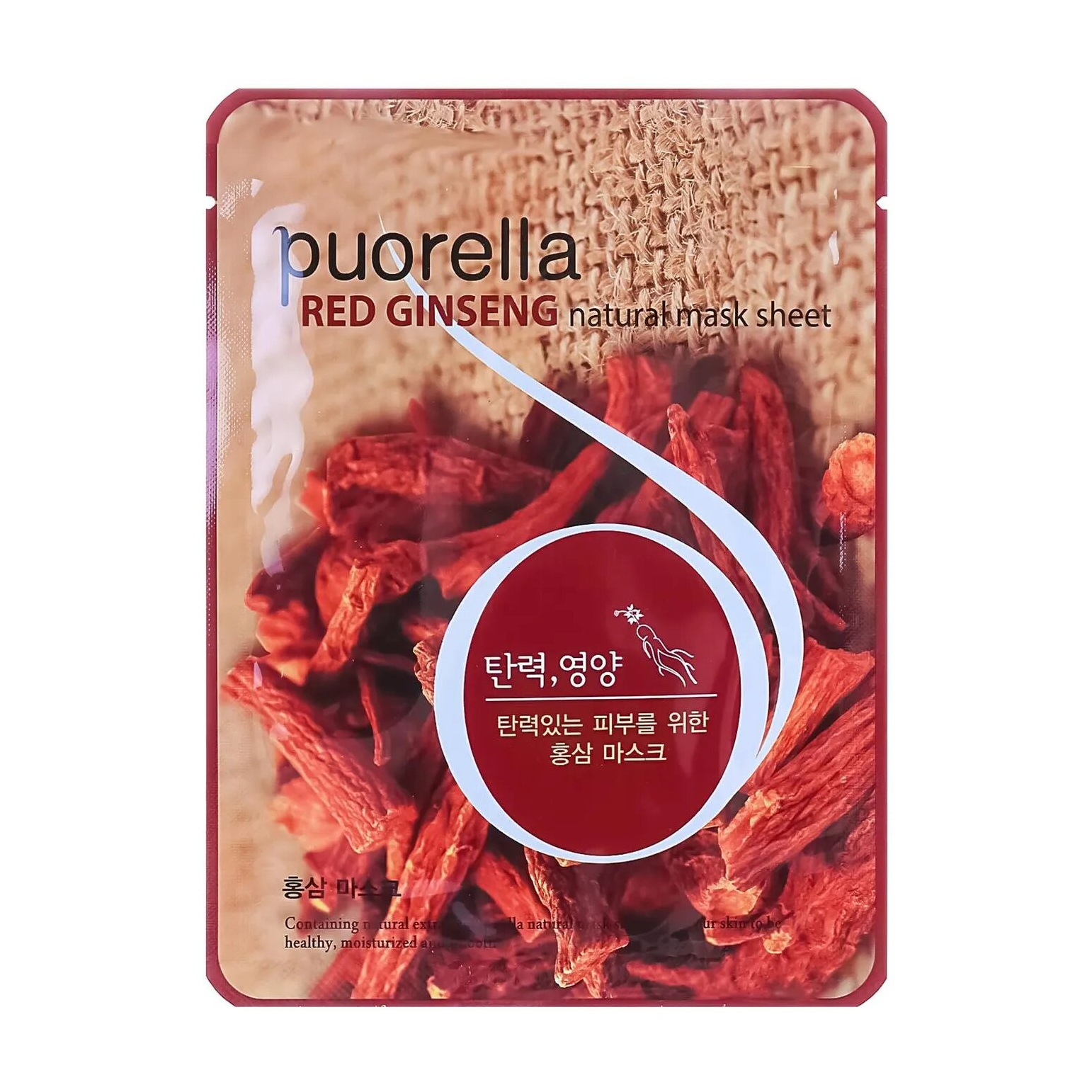 Тканинна маска для обличчя Puorella Rad Ginseng Natural Mask Sheet з екстрактом червоного женьшеню, 21 г