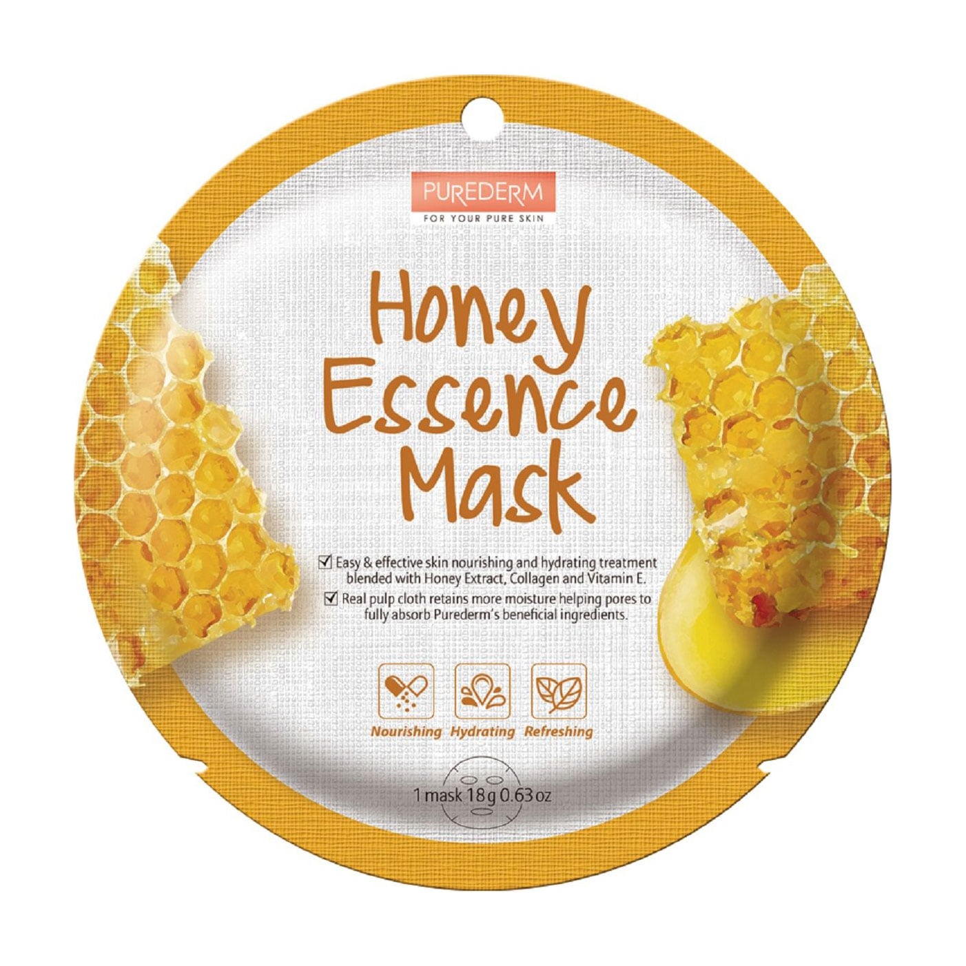 Тканинна маска для обличчя Purederm Honey Essence Mask з екстрактом меду, 18 г