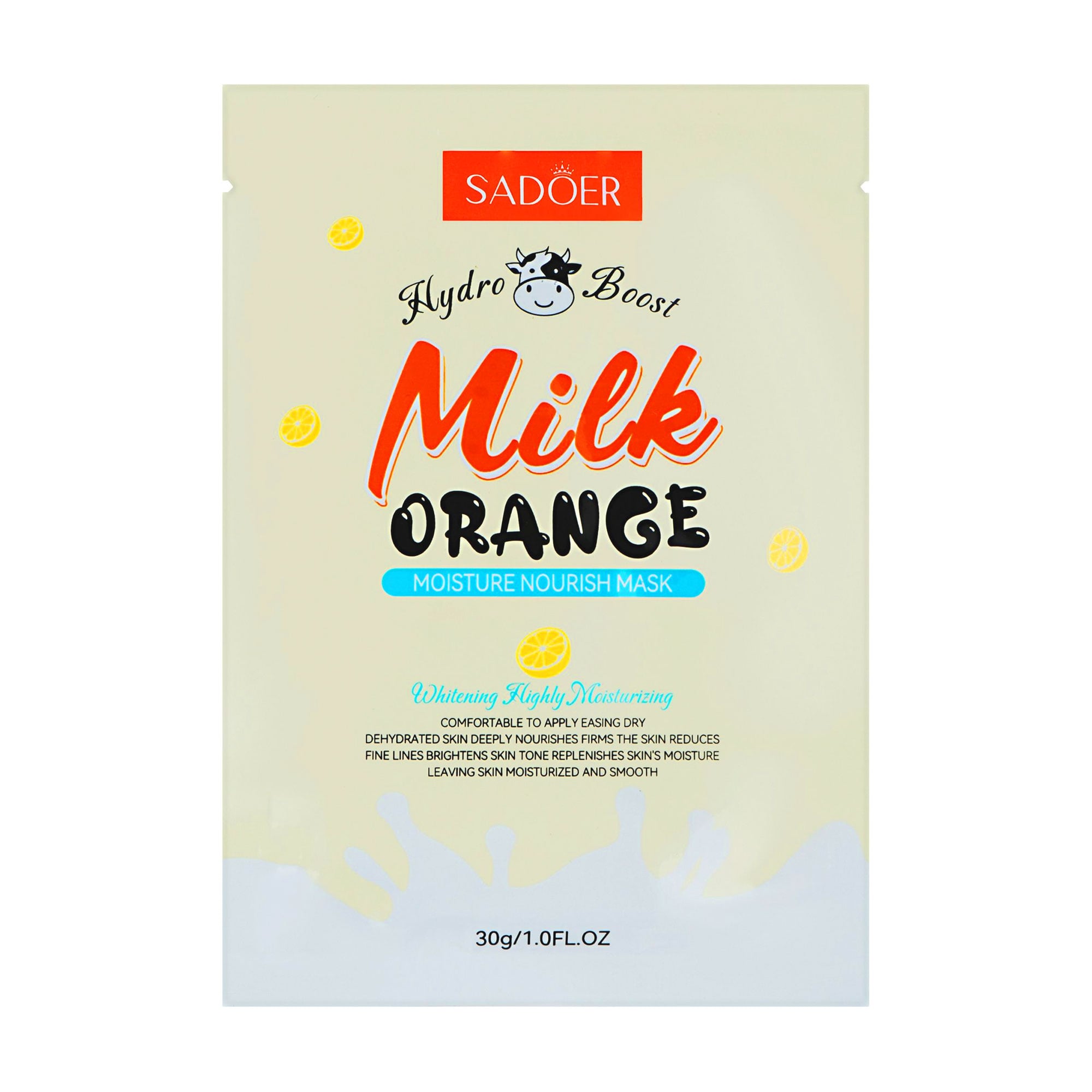 Тканинна маска для обличчя Sadoer Hydro Boost Milk Orange Nourish Moisture Mask, 30 г