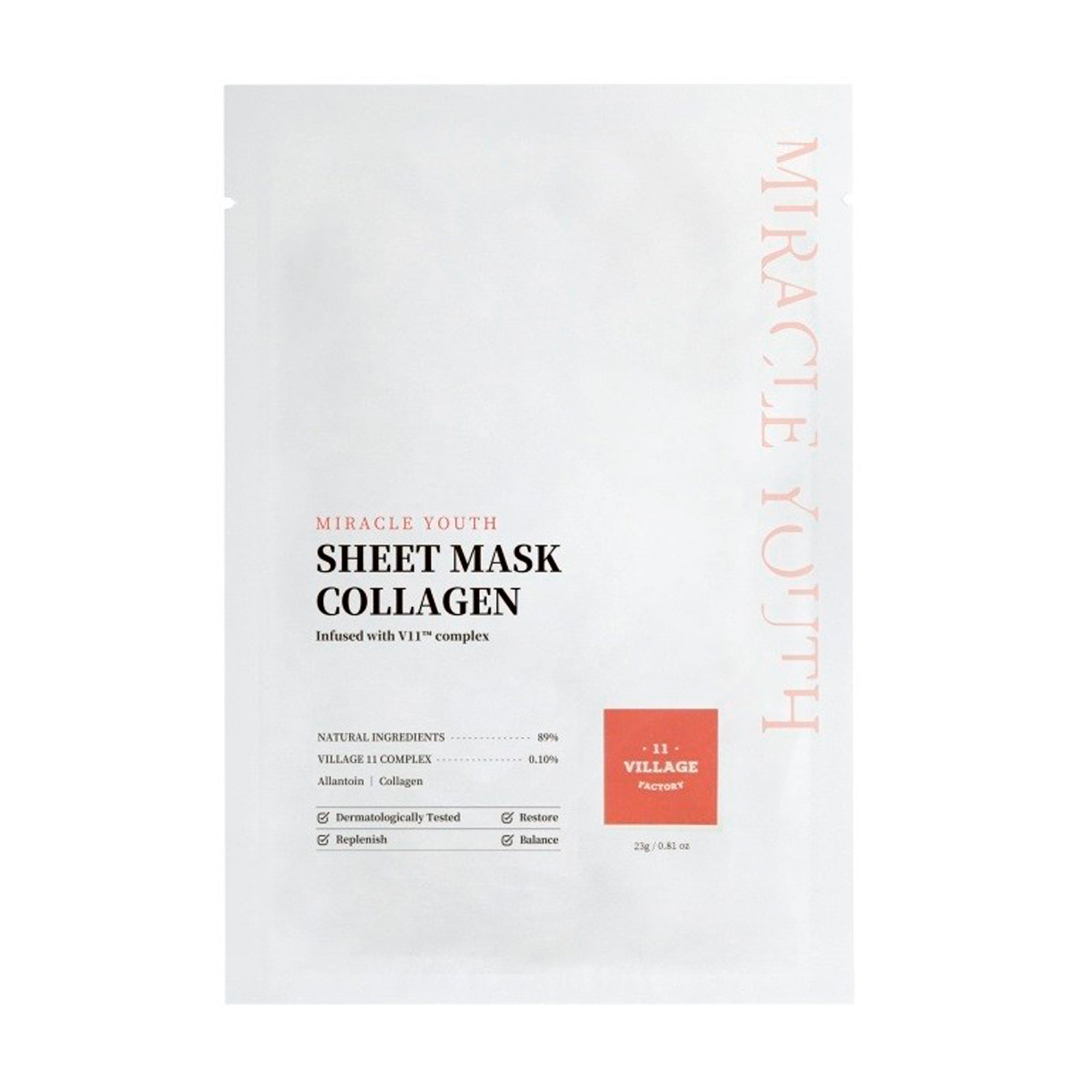 Тканинна маска для обличчя Village 11 Factory Miracle Youth Sheet Mask Collagen з колагеном, 23 г