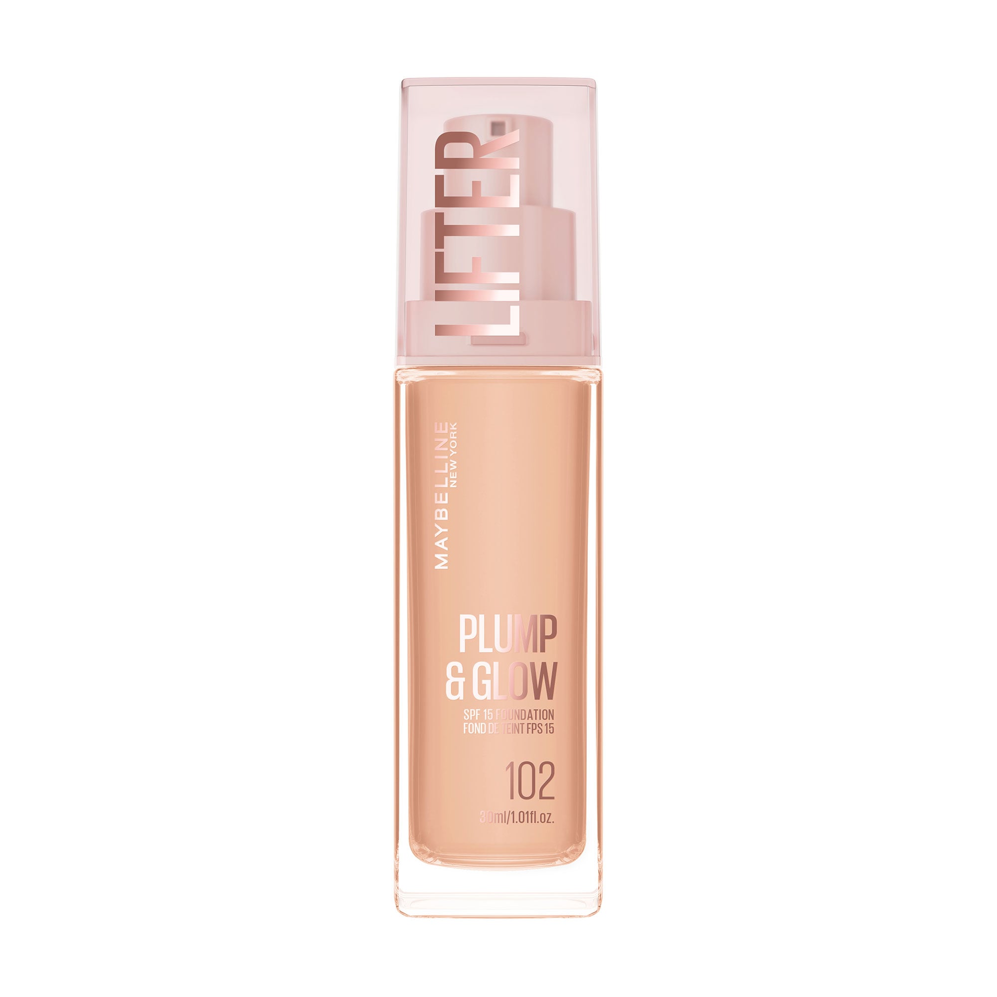 Тональний крем для наповнення та природного сяяння шкіри обличчя з SPF 15 Maybelline New York Lifter, 102, 30 мл