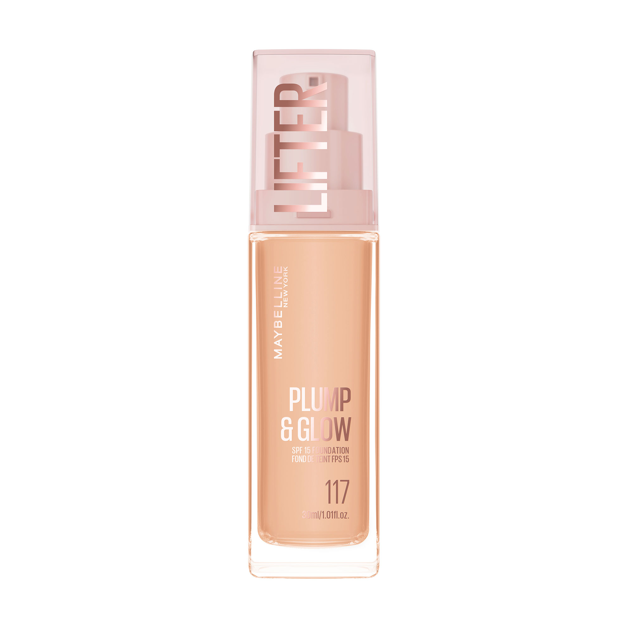 Тональний крем для наповнення та природного сяяння шкіри обличчя з SPF 15 Maybelline New York Lifter, 117, 30 мл