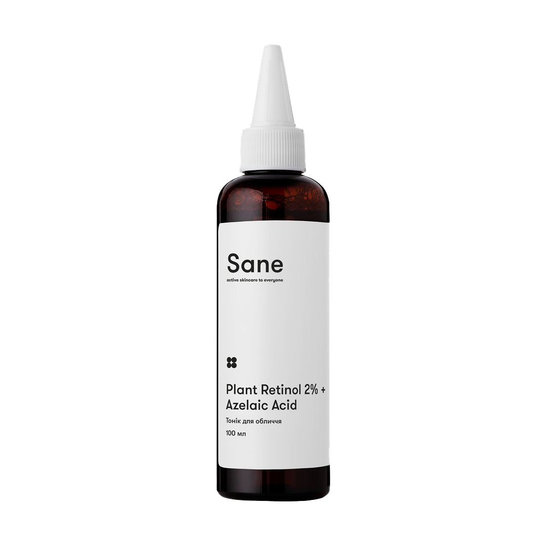 Тонік для обличчя Sane Plant Retinol 2% + Azelaic Acid з рослинним ретинолом, 100 мл