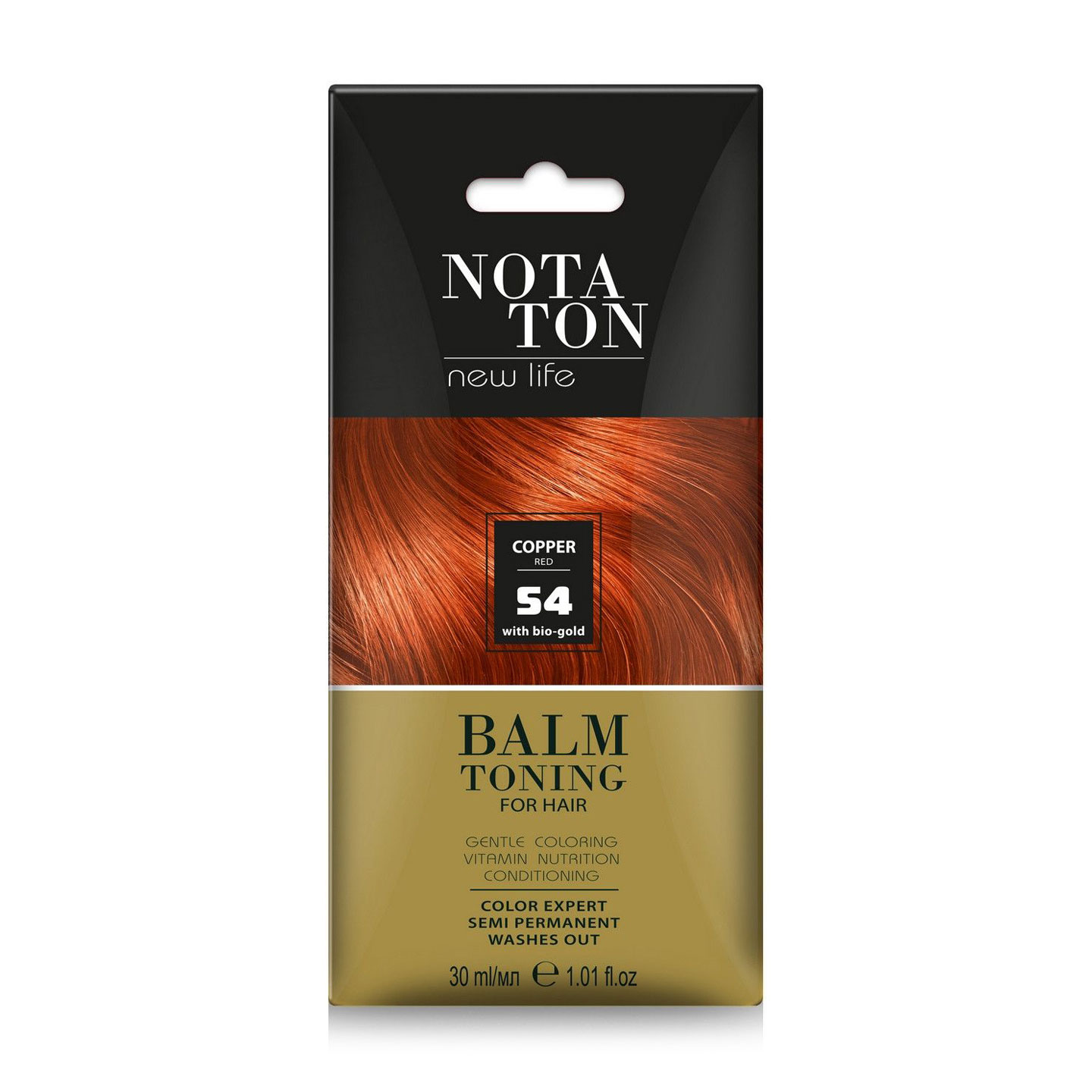 Тонувальний бальзам для волосся Notaton New Life Balm Toning з біо-золотом, 54 Мідно-червоний, 30 мл