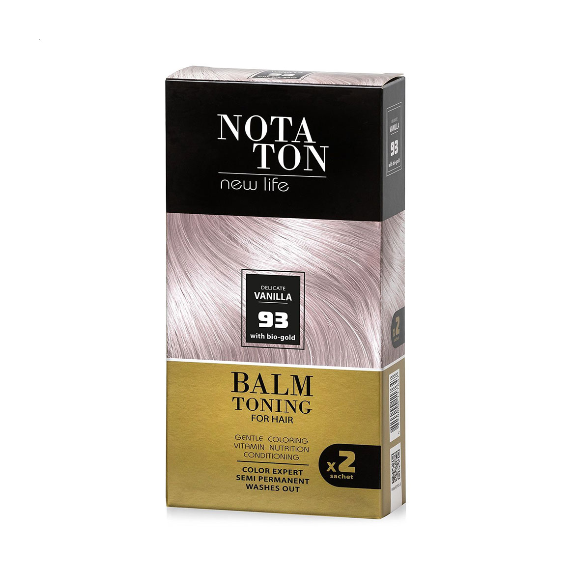 Тонувальний бальзам для волосся Notaton New Life Balm Toning з біо-золотом, 93 Ніжна ваніль, 2*30 мл
