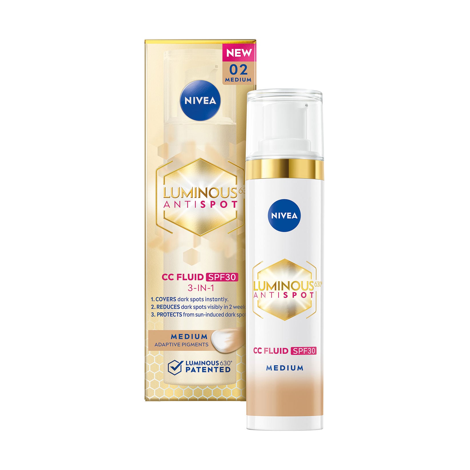 Тонувальний флюїд для обличчя NIVEA Luminous 630 CC Fluid 3 in 1 SPF 30, Medium, 40 мл