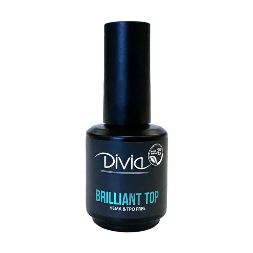 Топ для гель-лаку Divia Brilliant Top без липкого шару, 15 мл