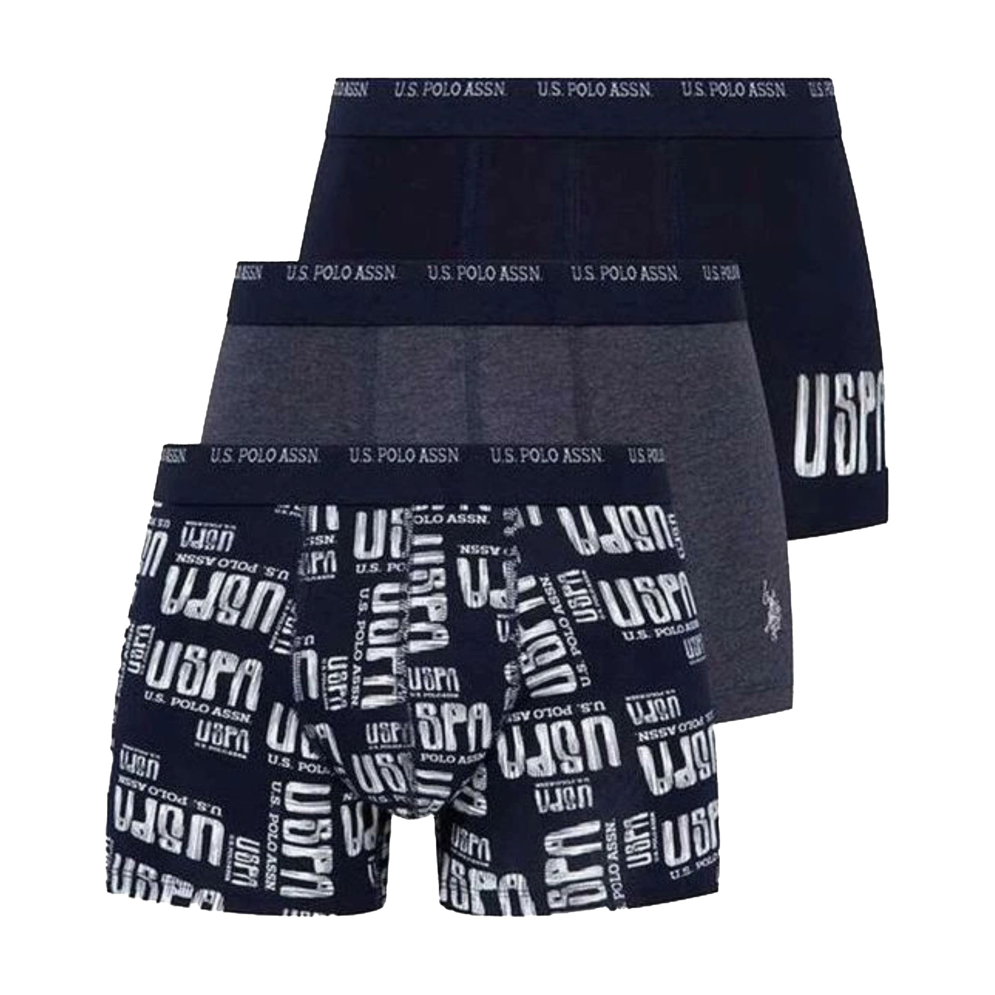 Труси-боксери чоловічі U.S. Polo Assn. 80338, Navy/Navy Melange/Printed, розмір L, 3 шт