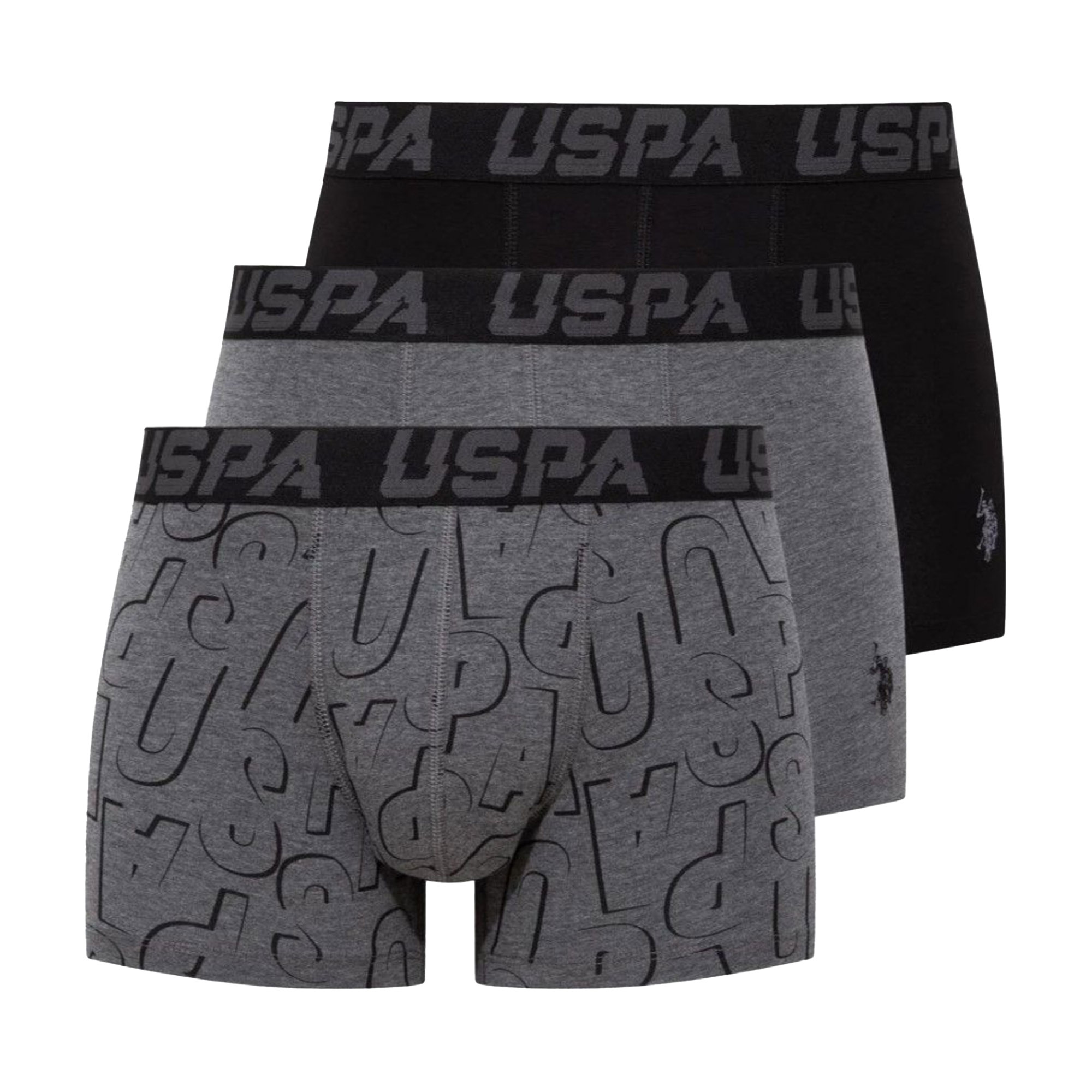 Труси-боксери чоловічі U.S. Polo Assn. 80496, Black/Anthracite Melange/Printed, розмір L, 3 шт