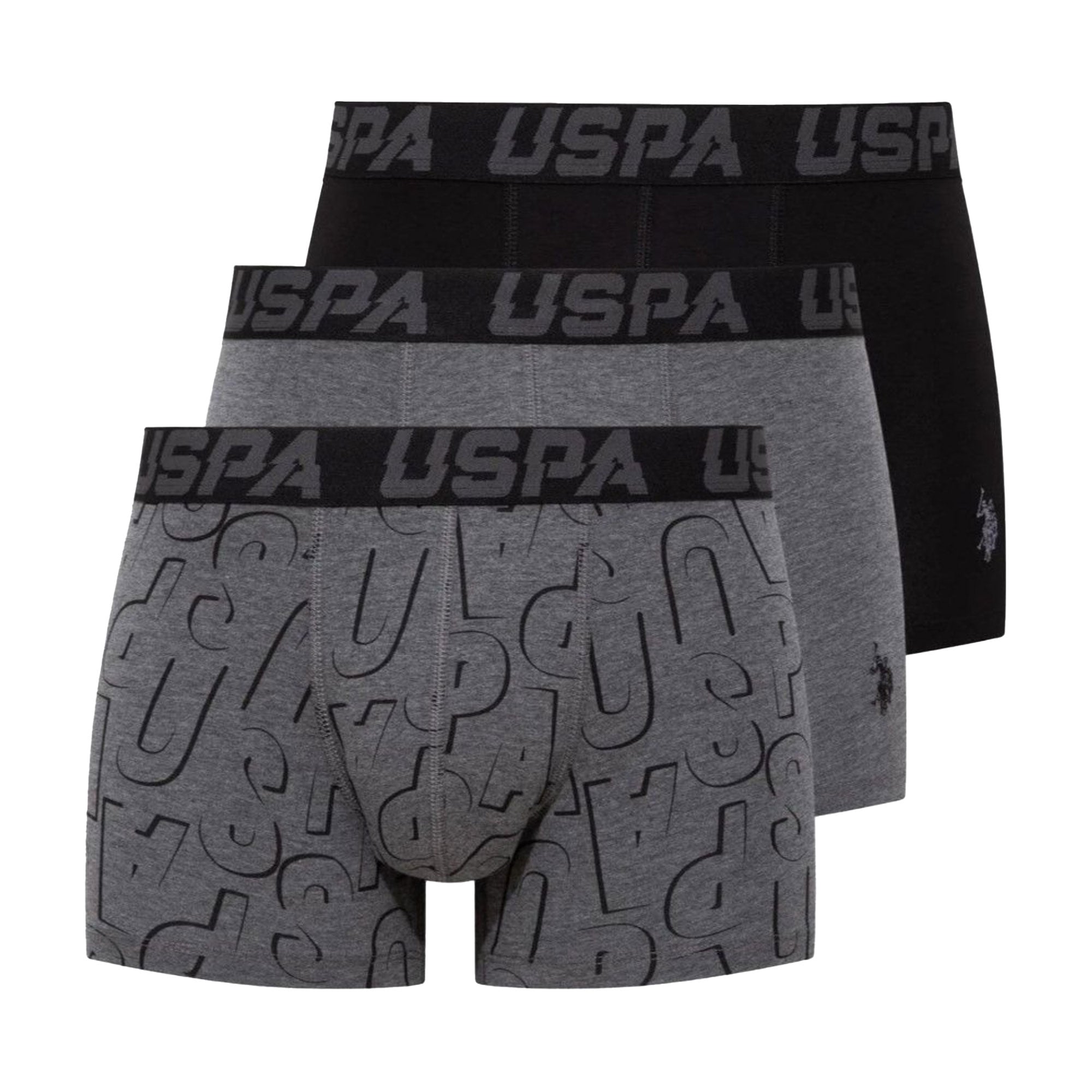 Труси-боксери чоловічі U.S. Polo Assn. 80496, Black/Anthracite Melange/Printed, розмір XL, 3 шт