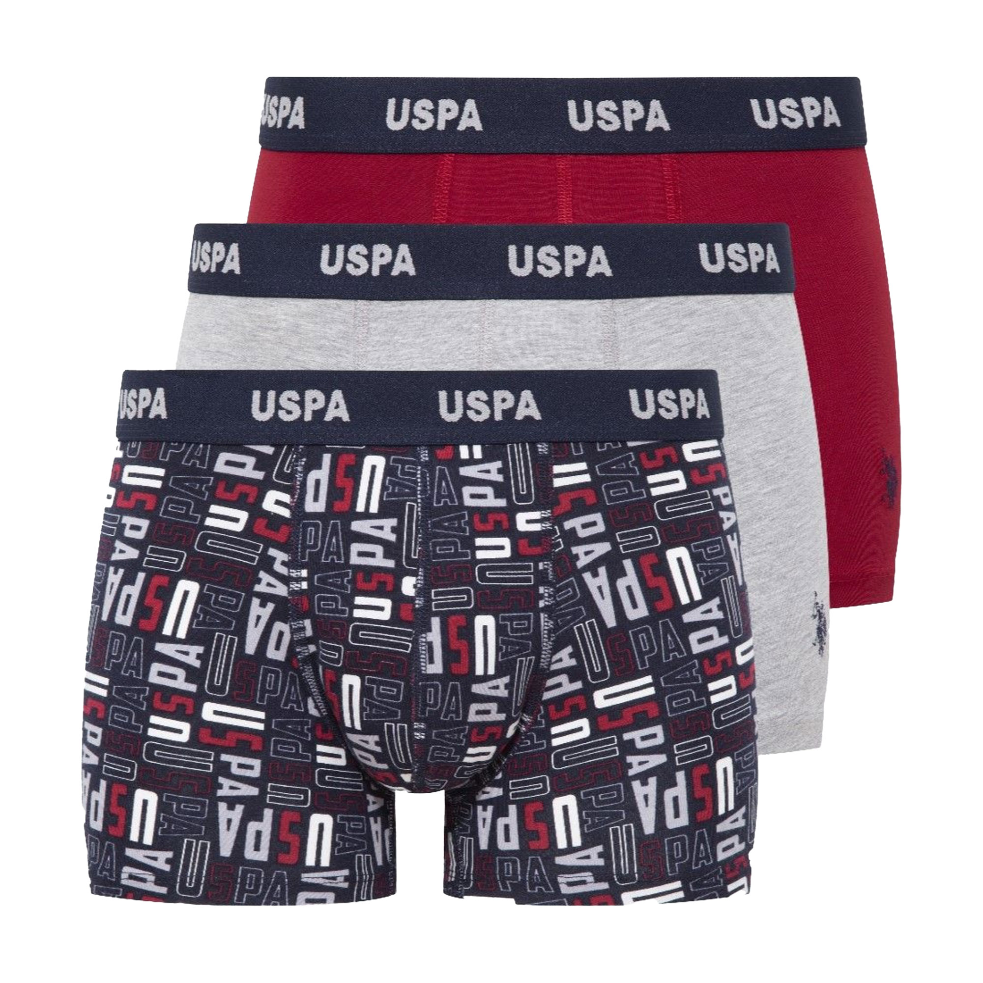 Труси-боксери чоловічі U.S. Polo Assn. 80509, Grey Melange/Burgundy/Printed, розмір L, 3 шт