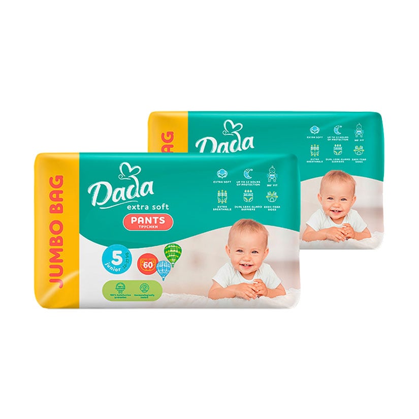 Трусики-підгузки Dada Extra Soft розмір 5 Junior (12-17 кг), 2*60 шт