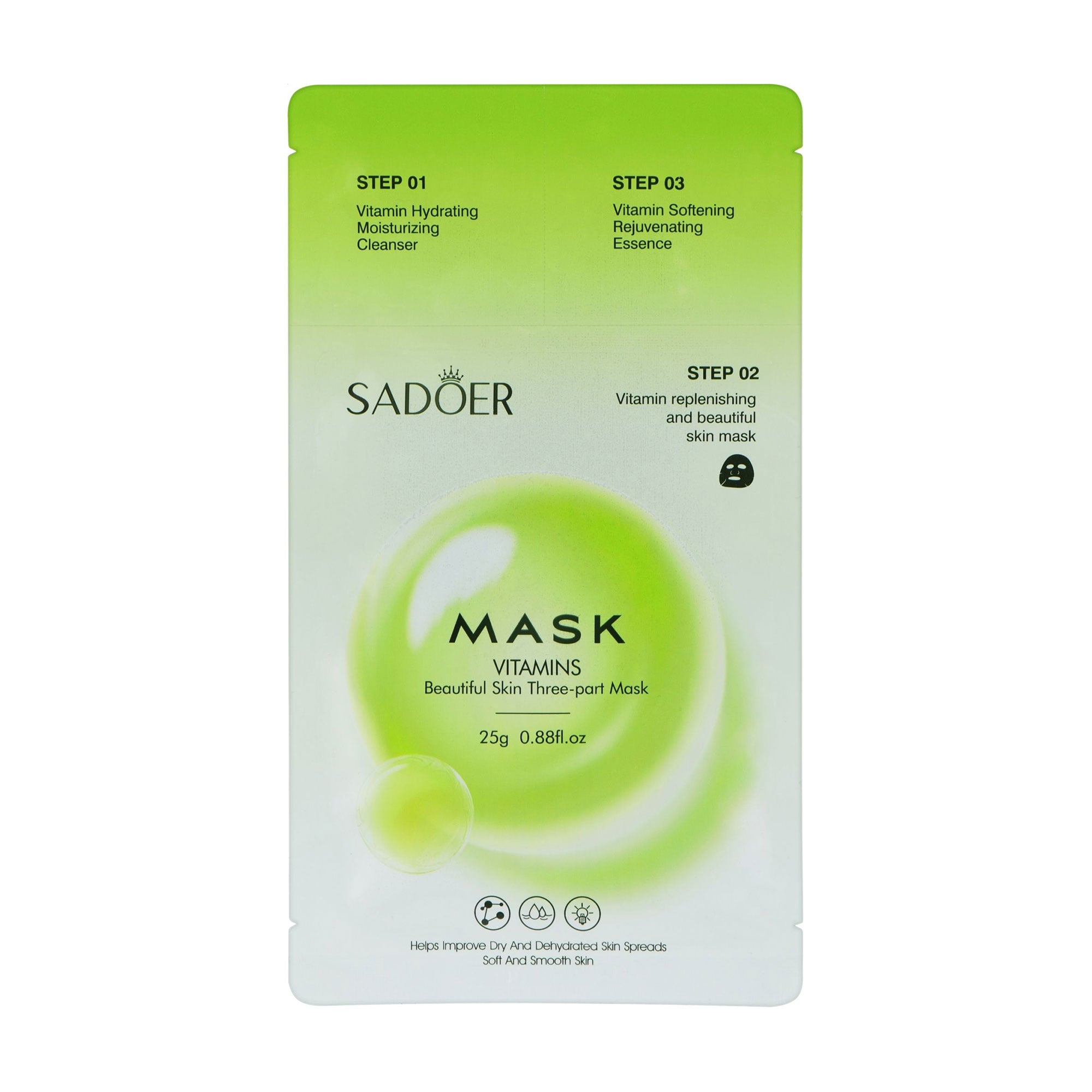 Триступенева тканинна маска для обличчя Sadoer Vitamins Beautiful Skin Three-part Mask, 25 г
