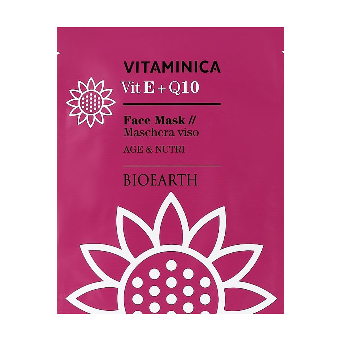 Целюлозна маска Bioearth Vitaminica Vit E + Q10 Face Mask для сухої та чутливої шкіри обличчя, 15 мл