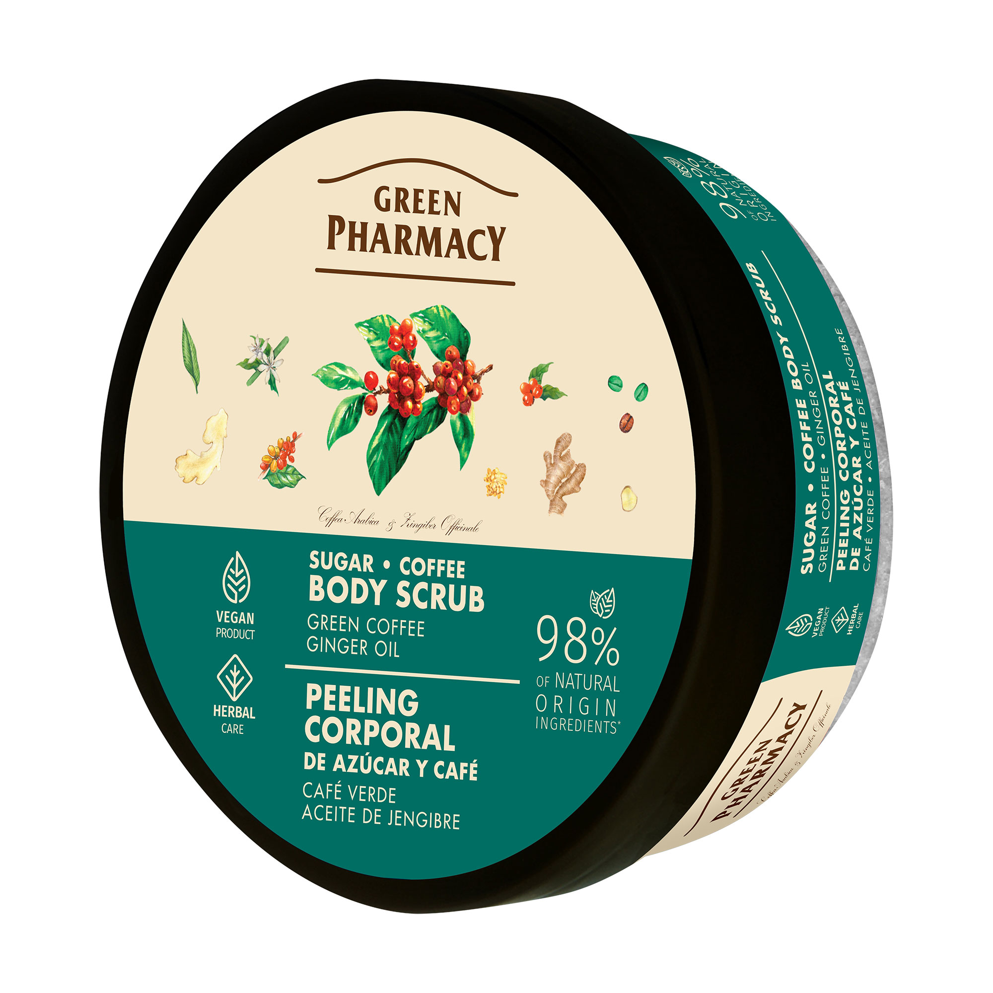 Цукрово-кавовий скраб для тіла Green Pharmacy Sugar Coffee Scrub Зелена кава та імбирна олія, 200 мл