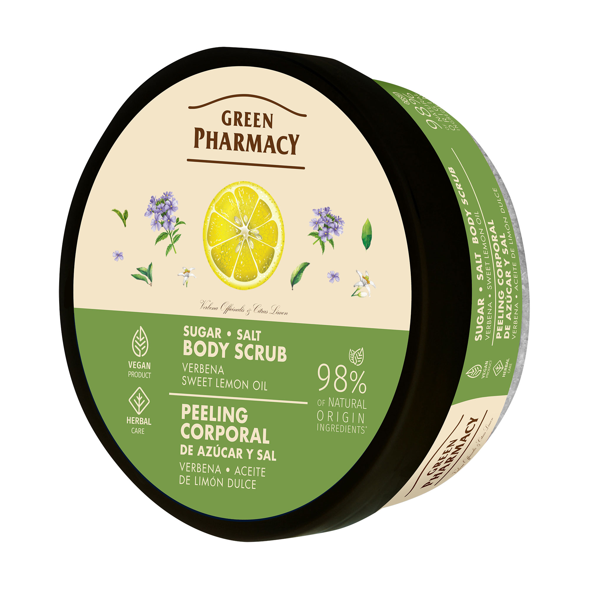 Цукрово-сольовий скраб для тіла Green Pharmacy Sugar Salt Body Scrub Вербена та олія солодкого лимону, 200 мл