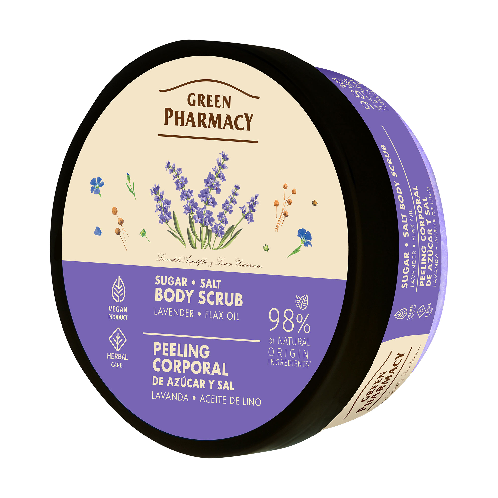 Цукрово-сольовий скраб для тіла Green Pharmacy Sugar Salt Body Scrub Лаванда та олія льону, 200 мл