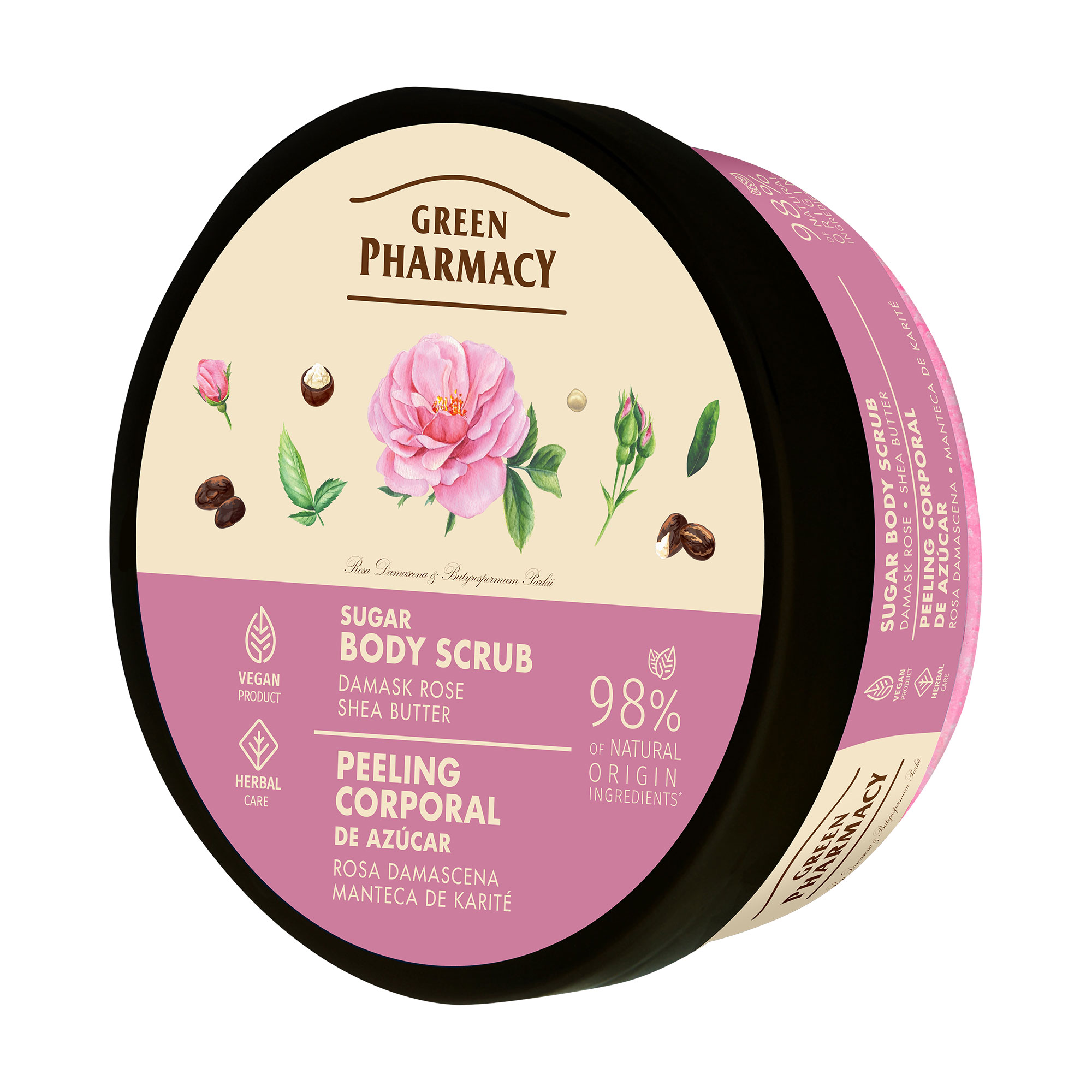 Цукровий скраб для тіла Green Pharmacy Sugar Body Scrub Дамаська троянда та олія ши, 200 мл