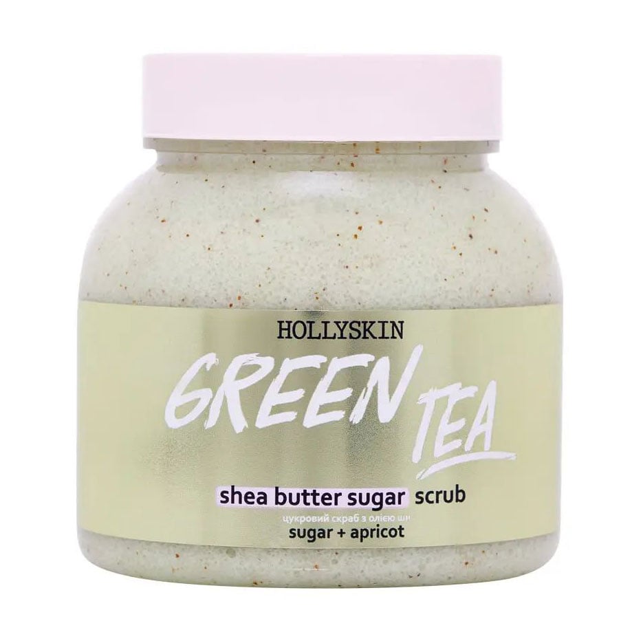 Цукровий скраб для тіла з олією ши та перлітом Hollyskin Green Tea, 300 мл