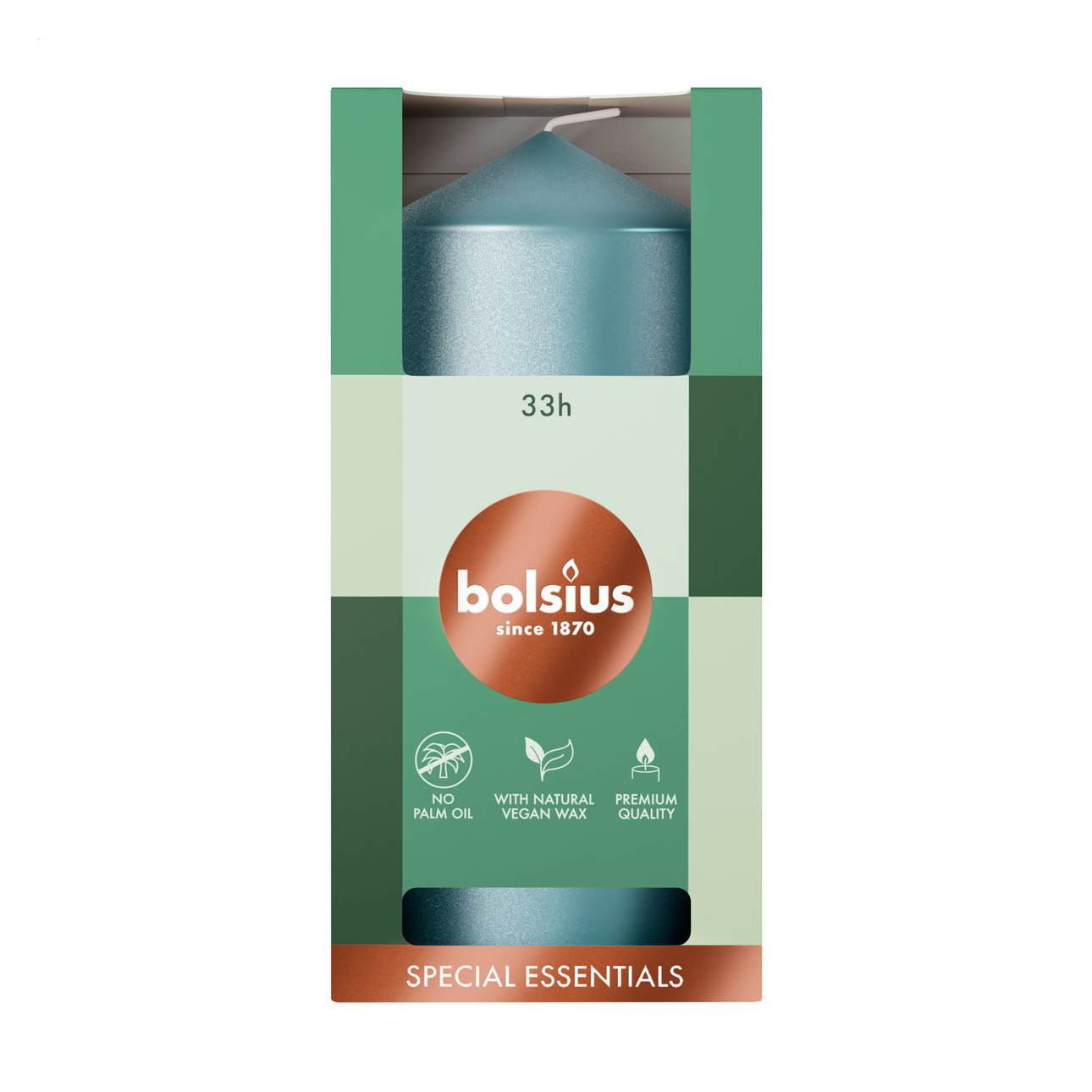 Циліндрична свічка Bolsius Special Essentials Мерехтливий синій, 120*58 мм