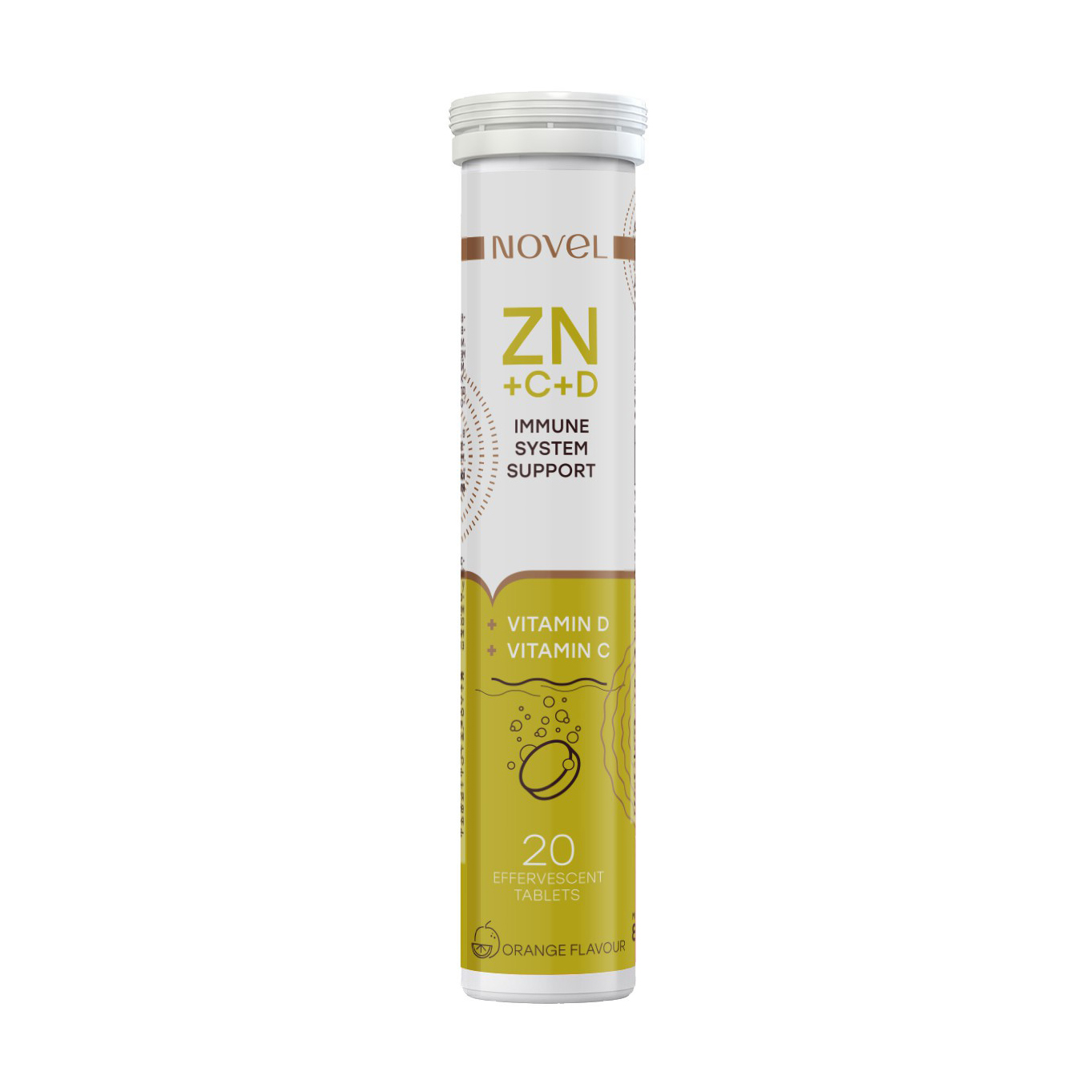 Цинк та вітамін С + Д Novel Immune System Support Zinc + Vitamin C + D зі смаком апельсину, 20 шипучих таблеток