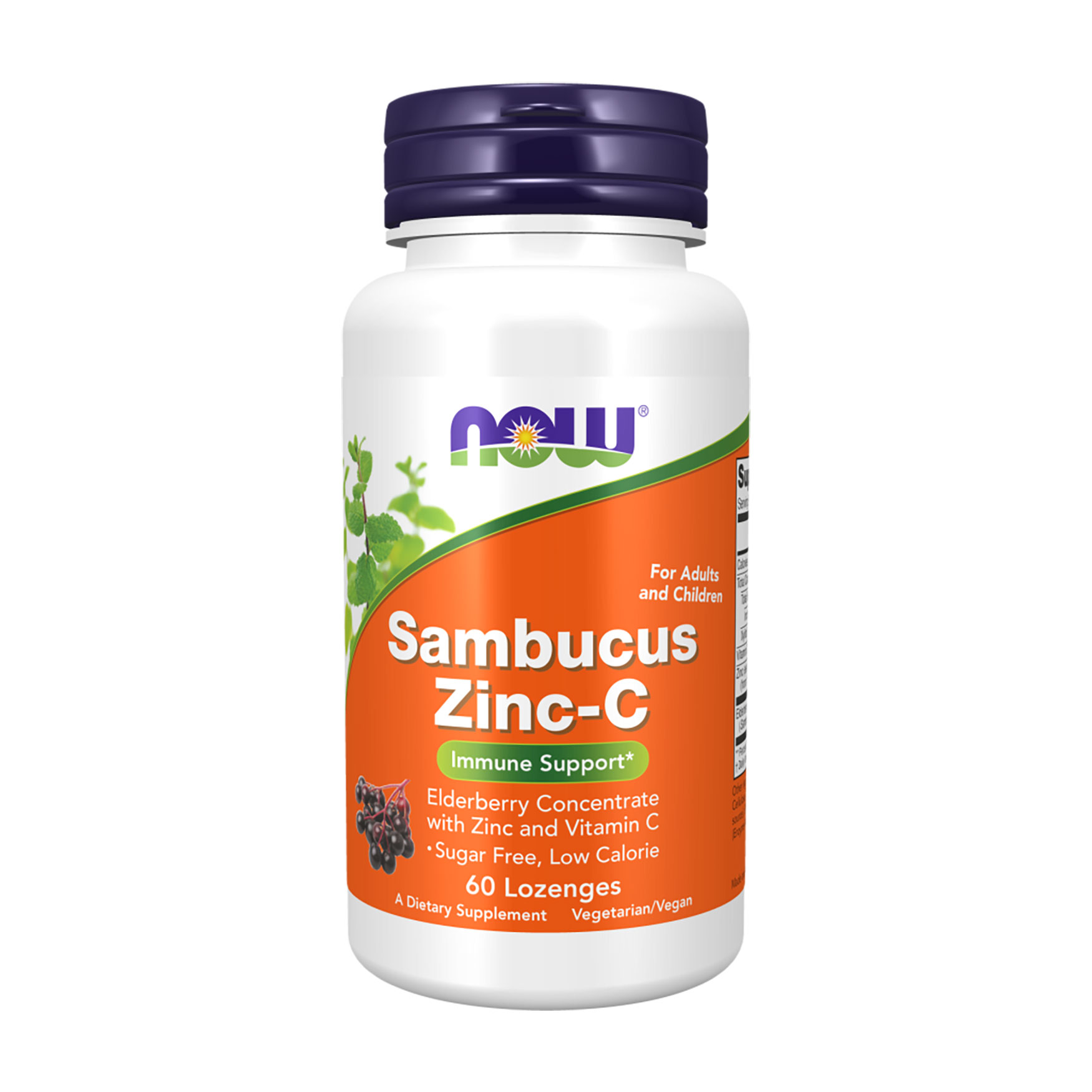 Цинк та вітамін С NOW Foods Sambucus Zinc With Vitamin C, 60 льодяників