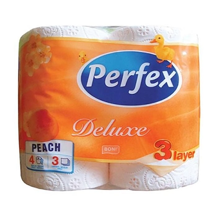 Туалетний папір Boni Perfex Deluxe Персик 3-шаровий 150 відривів, білий, 4 шт