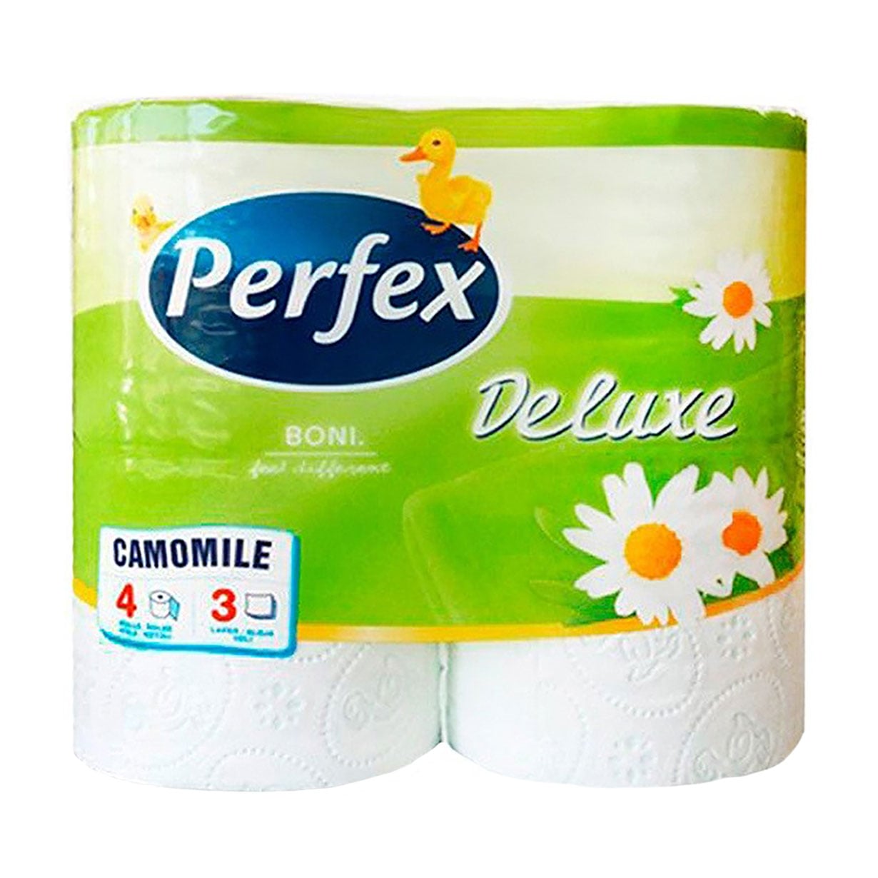 Туалетний папір Boni Perfex Deluxe Ромашка 3х-шаровий 150 відривів, білий, 4 шт