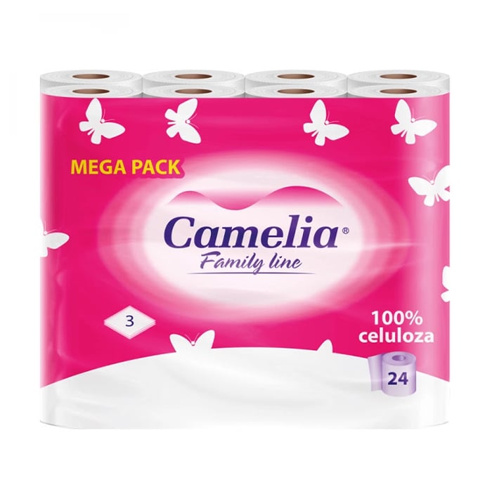 Туалетний папір Camelia білий, 3-шаровий, 91 відрив, 24 рулони