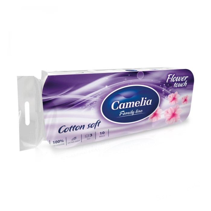 Туалетний папір Camelia Flower Touch Магнолія, білий, 3-шаровий, 106 відривів, 10 рулонів