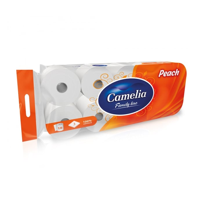 Туалетний папір Camelia Peach Персик, білий, 3-шаровий, 125 відривів, 10 рулонів