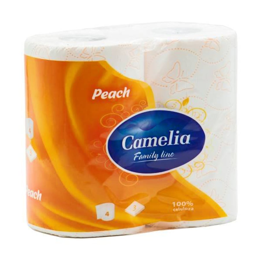 Туалетний папір Camelia Peach Персик, білий, 3-шаровий, 125 відривів, 4 рулони