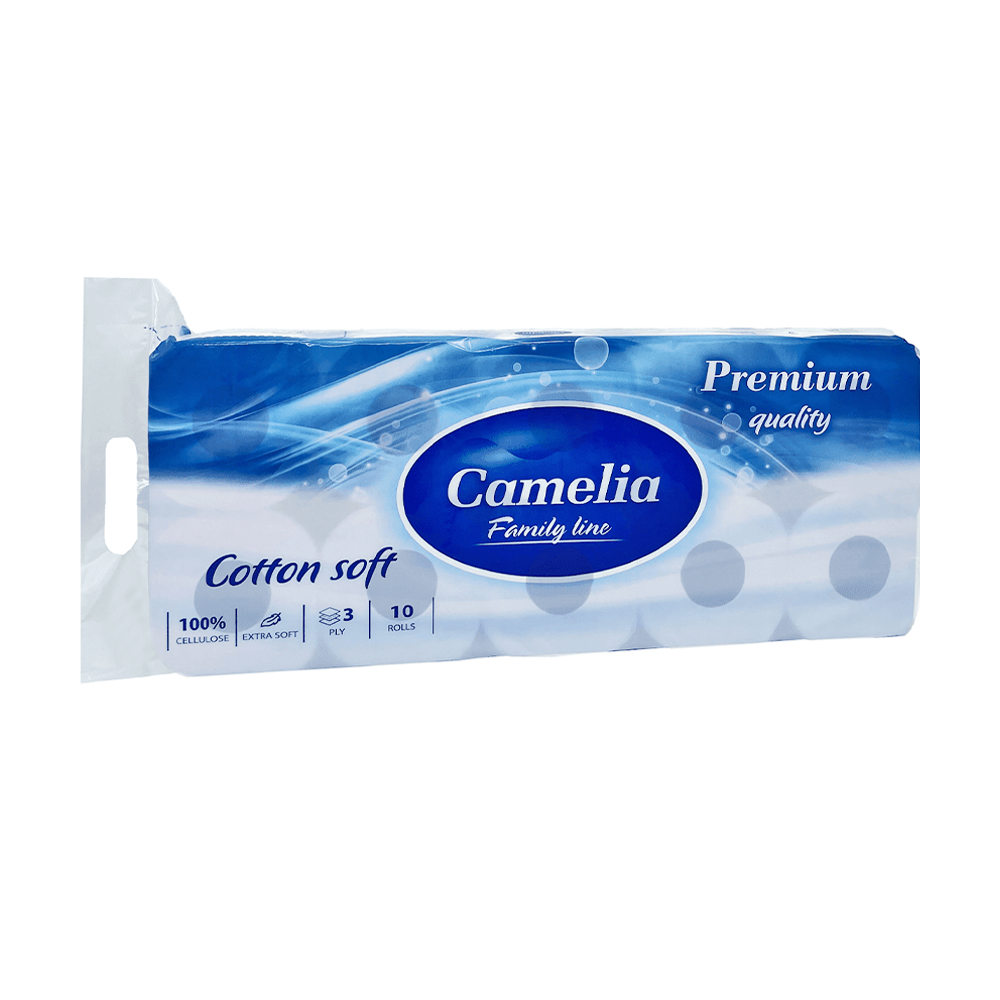 Туалетний папір Camelia Premium білий, 3-шаровий, 161 відрив, 10 рулонів