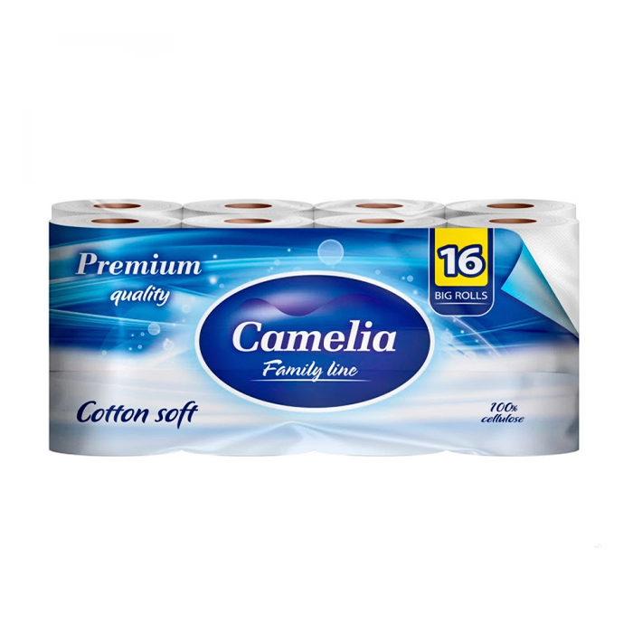 Туалетний папір Camelia Premium білий, 3-шаровий, 161 відрив, 16 рулонів