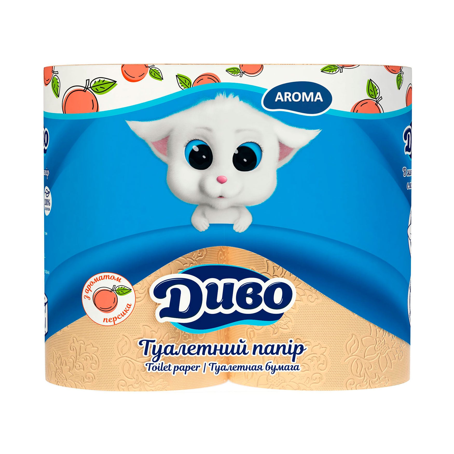 Туалетний папір Диво Aroma з ароматом персика, 2х-шаровий, 150 відривів, 4 шт