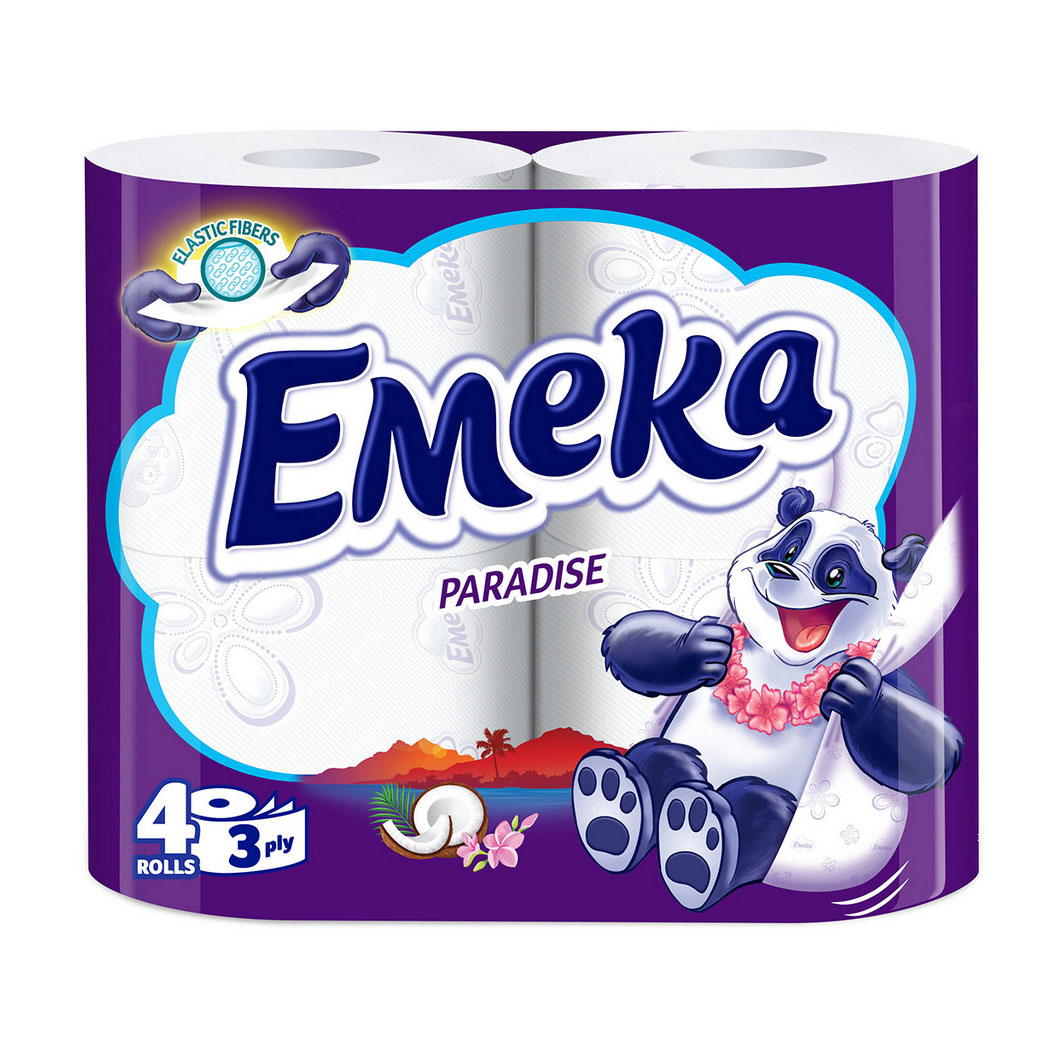 Туалетний папір Emeka Paradise, білий, 3-шаровий, 135 відривів, 4 рулони