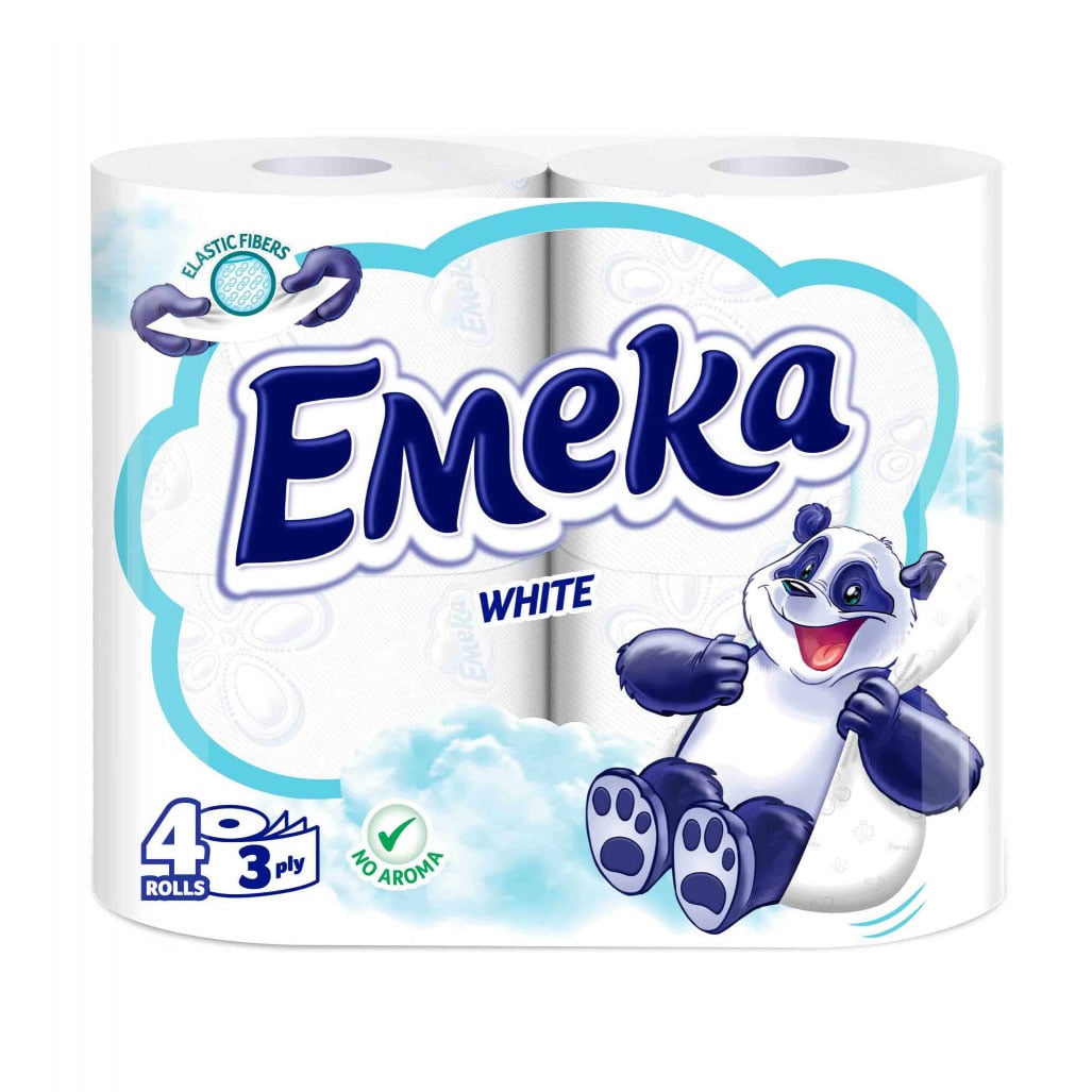 Туалетний папір Emeka White, 3-шаровий, 135 відривів, 4 рулони