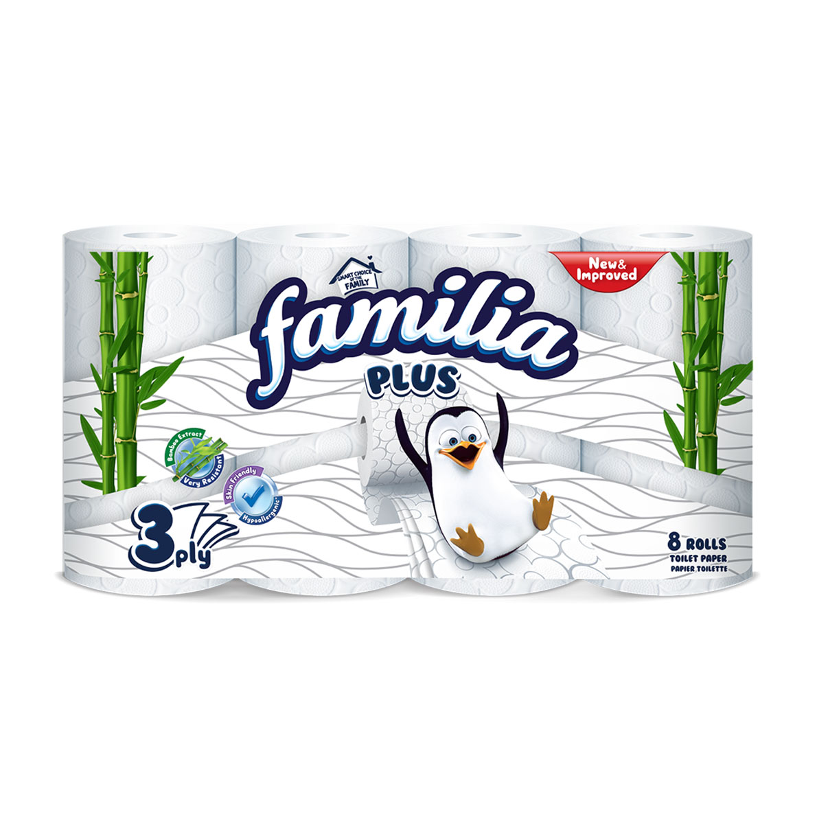 Туалетний папір Familia Toilet Paper, 3-шаровий, 130 відривів, 8 рулонів
