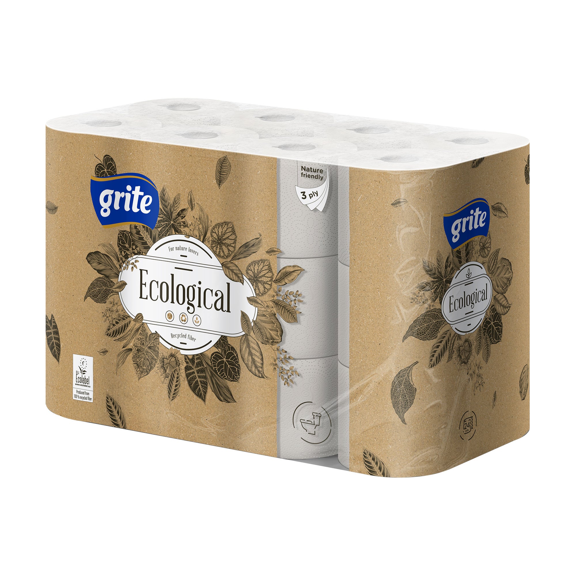 Туалетний папір Grite Ecological 3-шаровий, 135 відривів, 24 рулони
