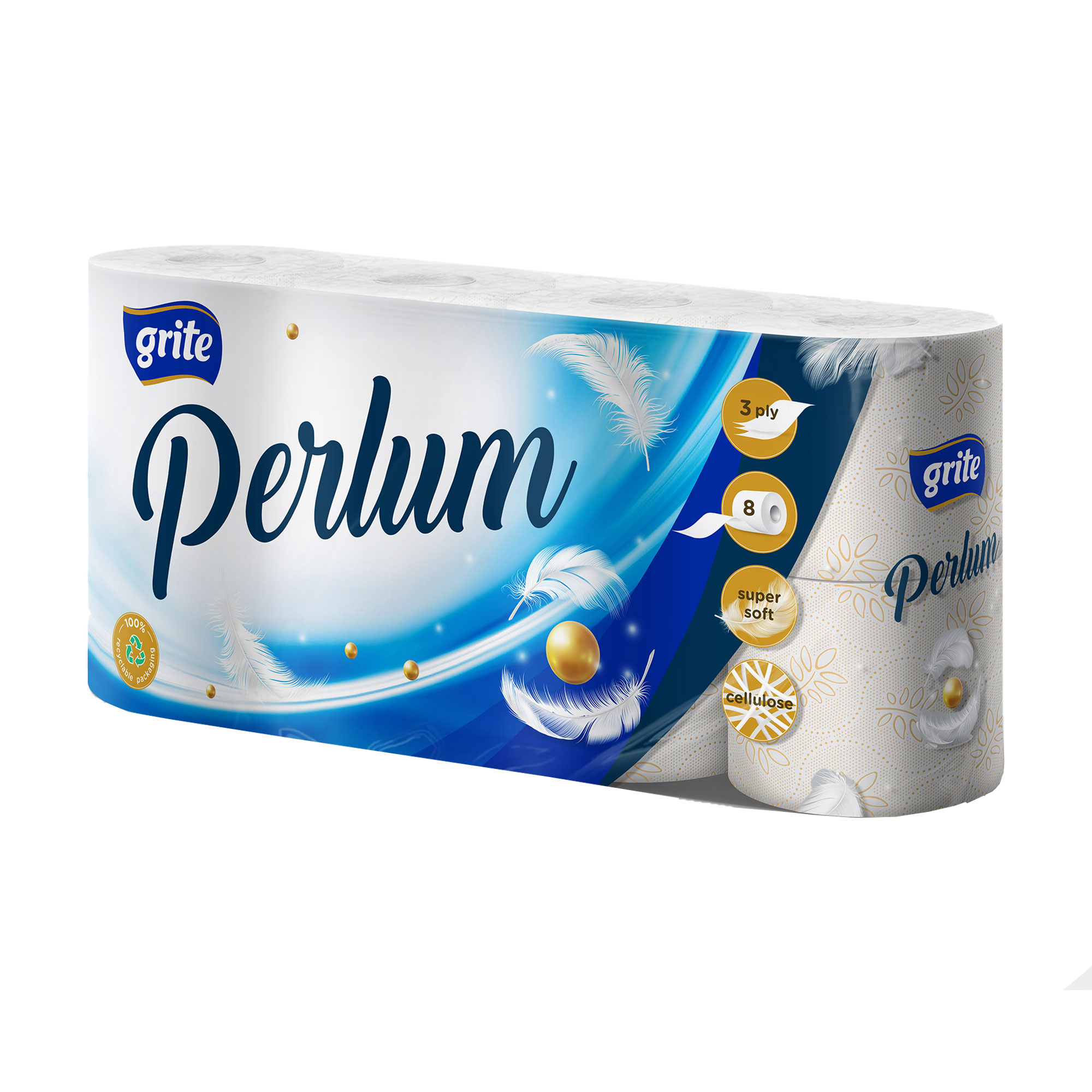 Туалетний папір Grite Perlum, 3-шаровий, 8 рулонів