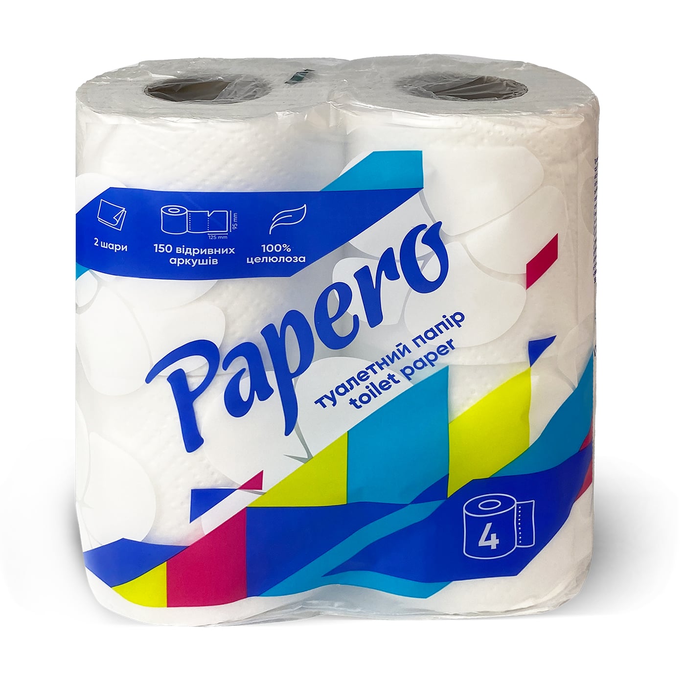 Туалетний папір Papero Toilet Paper білий, 2-шаровий, 150 відривів, 4 рулони