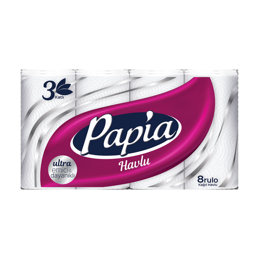 Туалетний папір Papia білий, 3-шаровий, 140 відривів, 8 рулонів