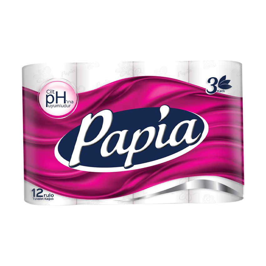Туалетний папір Papia білий, 3-шаровий, 150 відривів, 12 рулонів