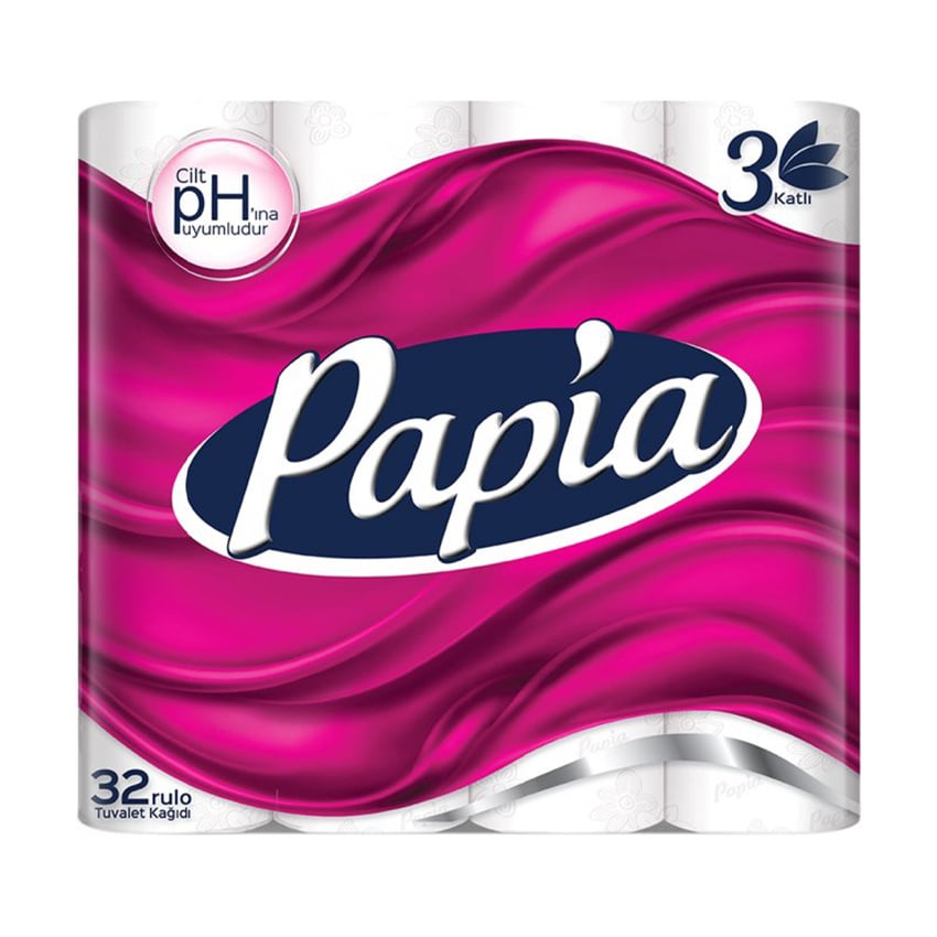 Туалетний папір Papia білий, 3-шаровий, 150 відривів, 32 рулони