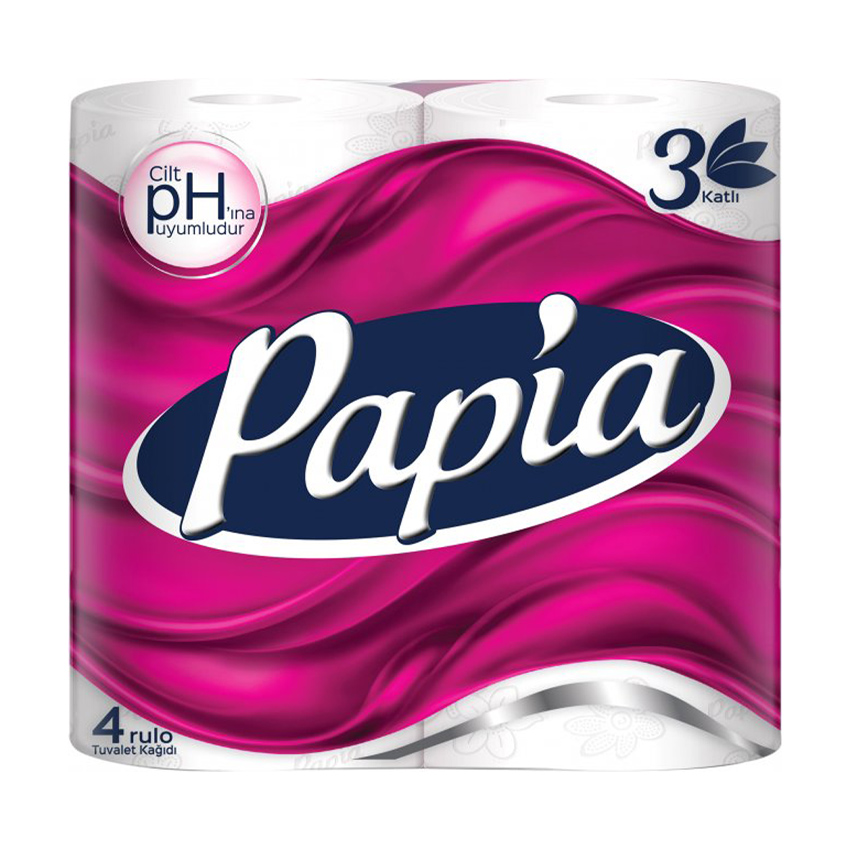 Туалетний папір Papia білий, 3-шаровий, 150 відривів, 4 рулони