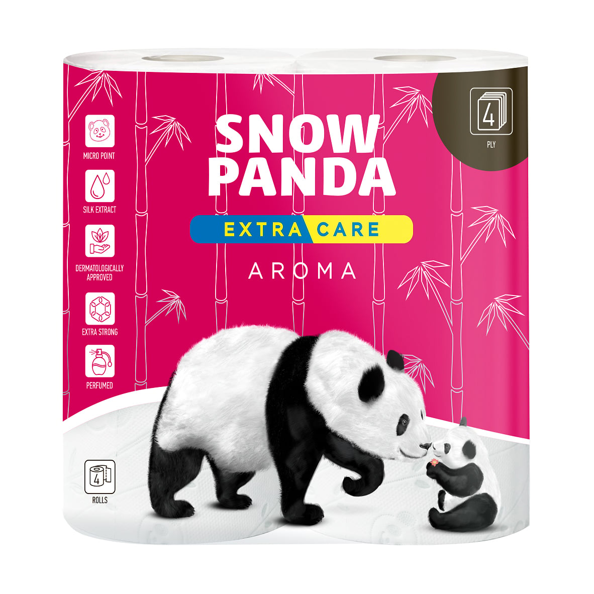 Туалетний папір Сніжна Панда Extra Care Aroma білий, 4-шаровий, 142 відриви, 4 рулони