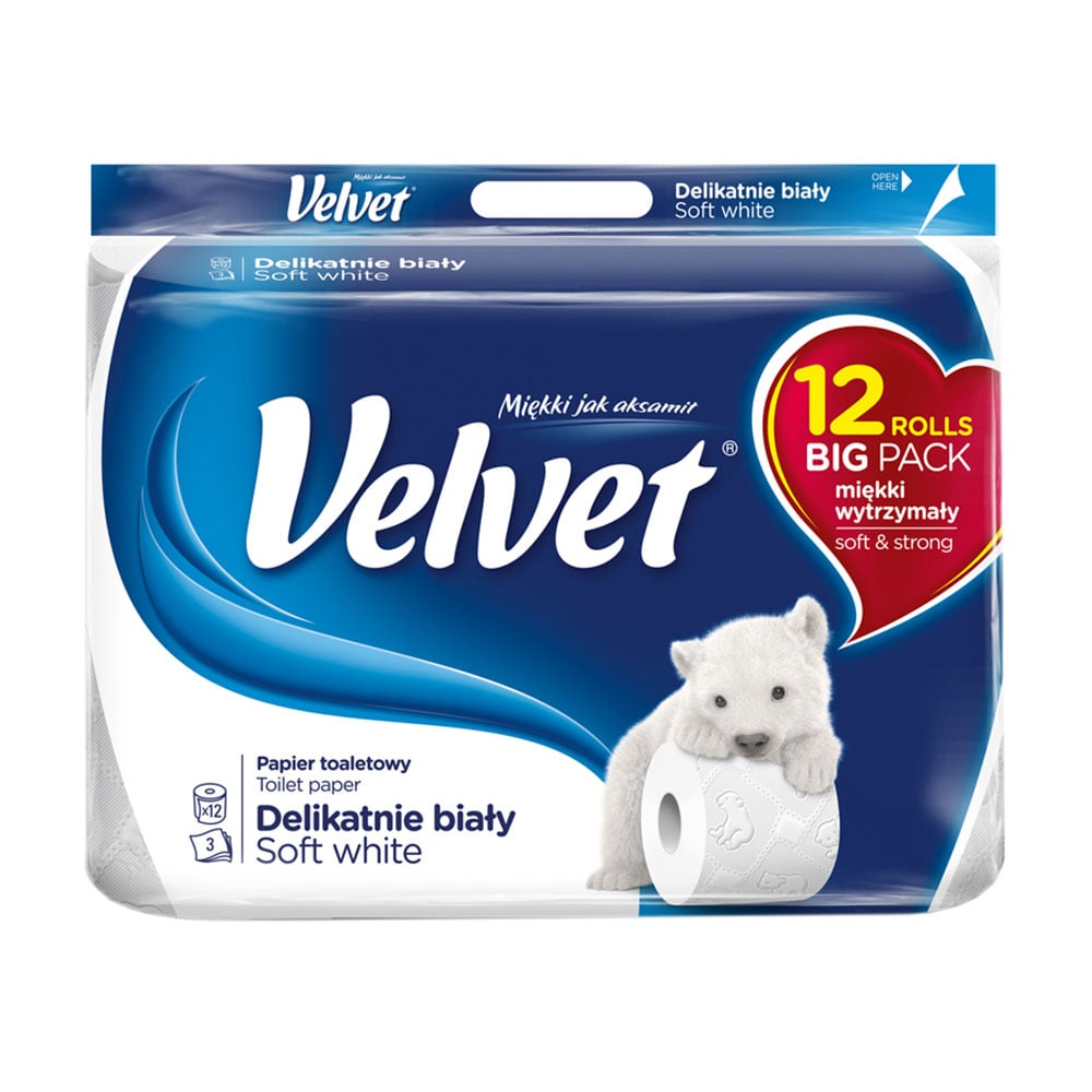 Туалетний папір Velvet Делікатний, білий, 3-шаровий, 150 відривів, 12 шт