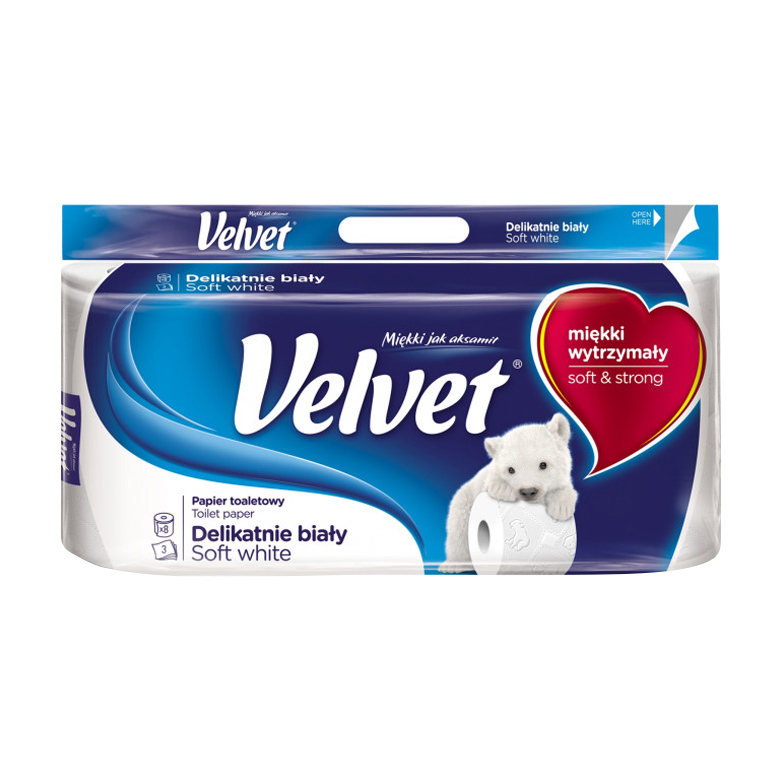 Туалетний папір Velvet Делікатний, білий, 3-шаровий, 153 відриви, 8 рулонів